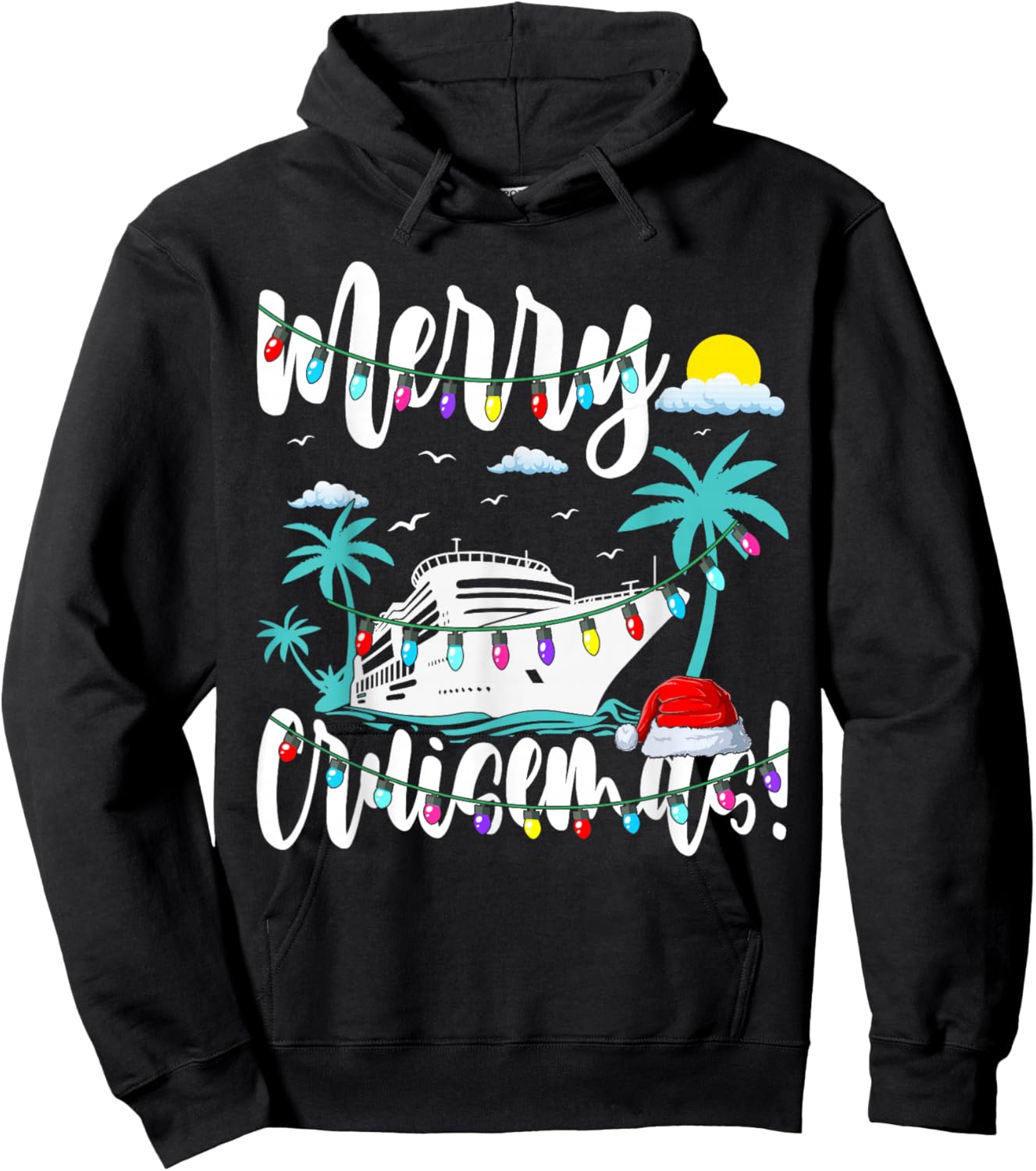 Tropical Heartbeat Christmas Cruise Merry Cruisemas Hoodie - Hoodie | Black