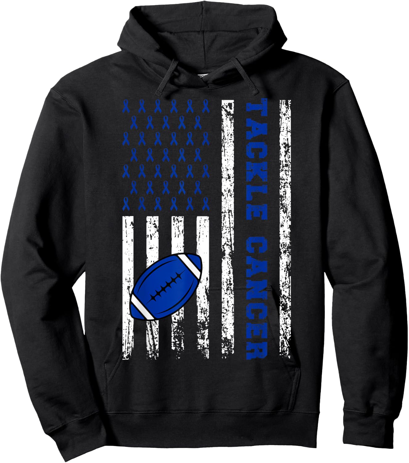Tackle Football Dark Blue Ribbon Colon Cancer Awareness Kid Hoodie - Hoodie | Black
