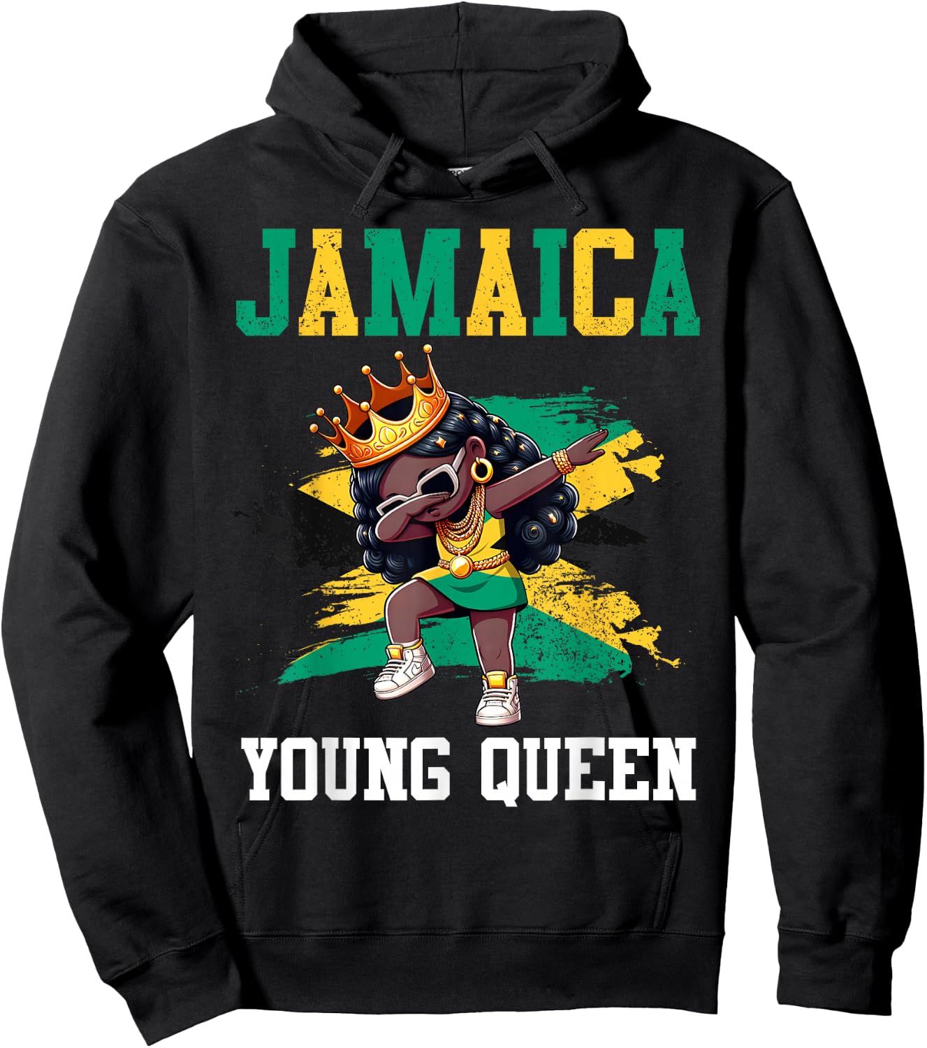 Jamaica Young Queen Jamaican Girl Proud Jamaican Flag Hoodie - Hoodie | Black