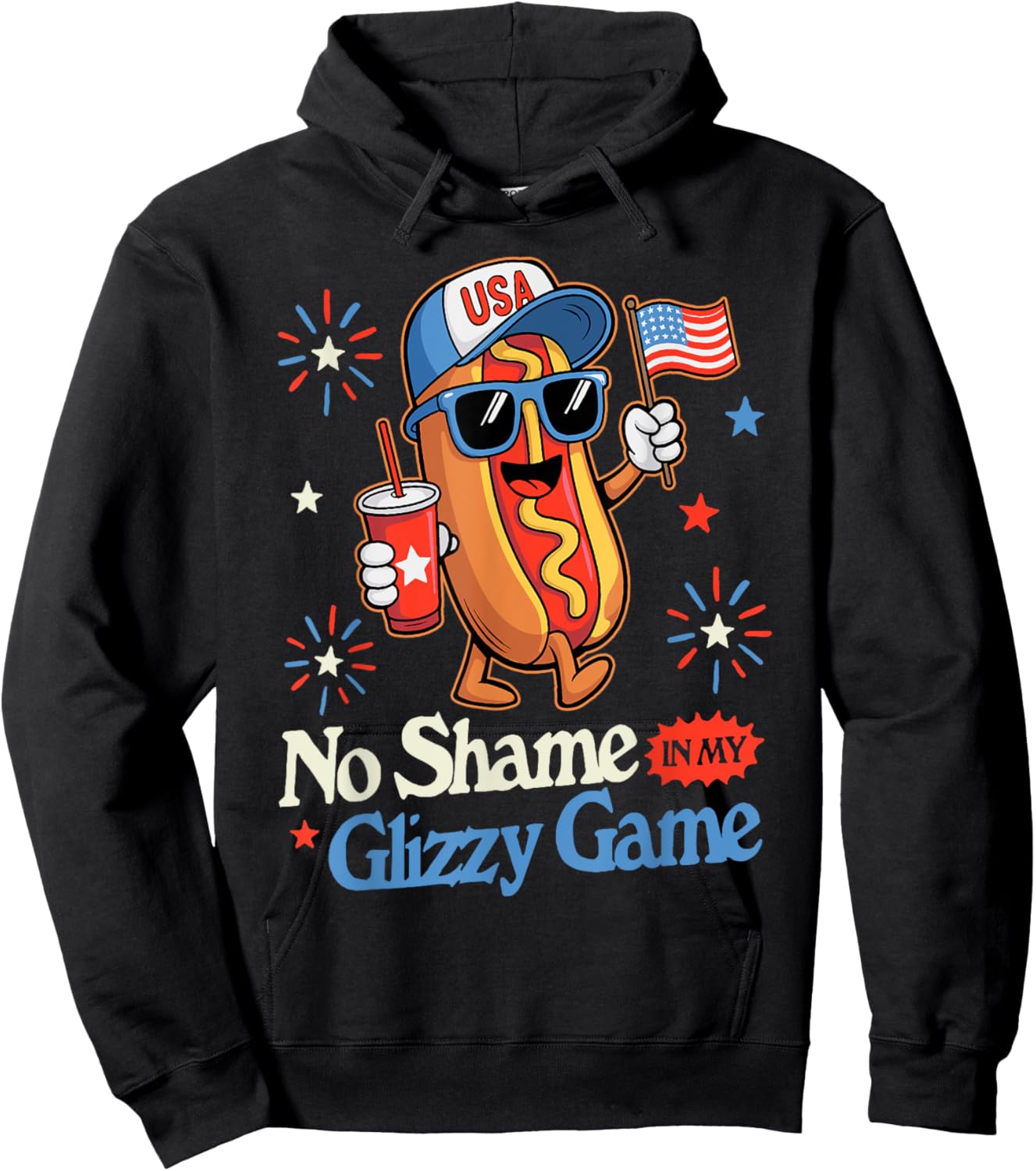 Retro No Shame In My Funny Glizzy Game Hotdog American Flag Women Hoodie - Hoodie | Black