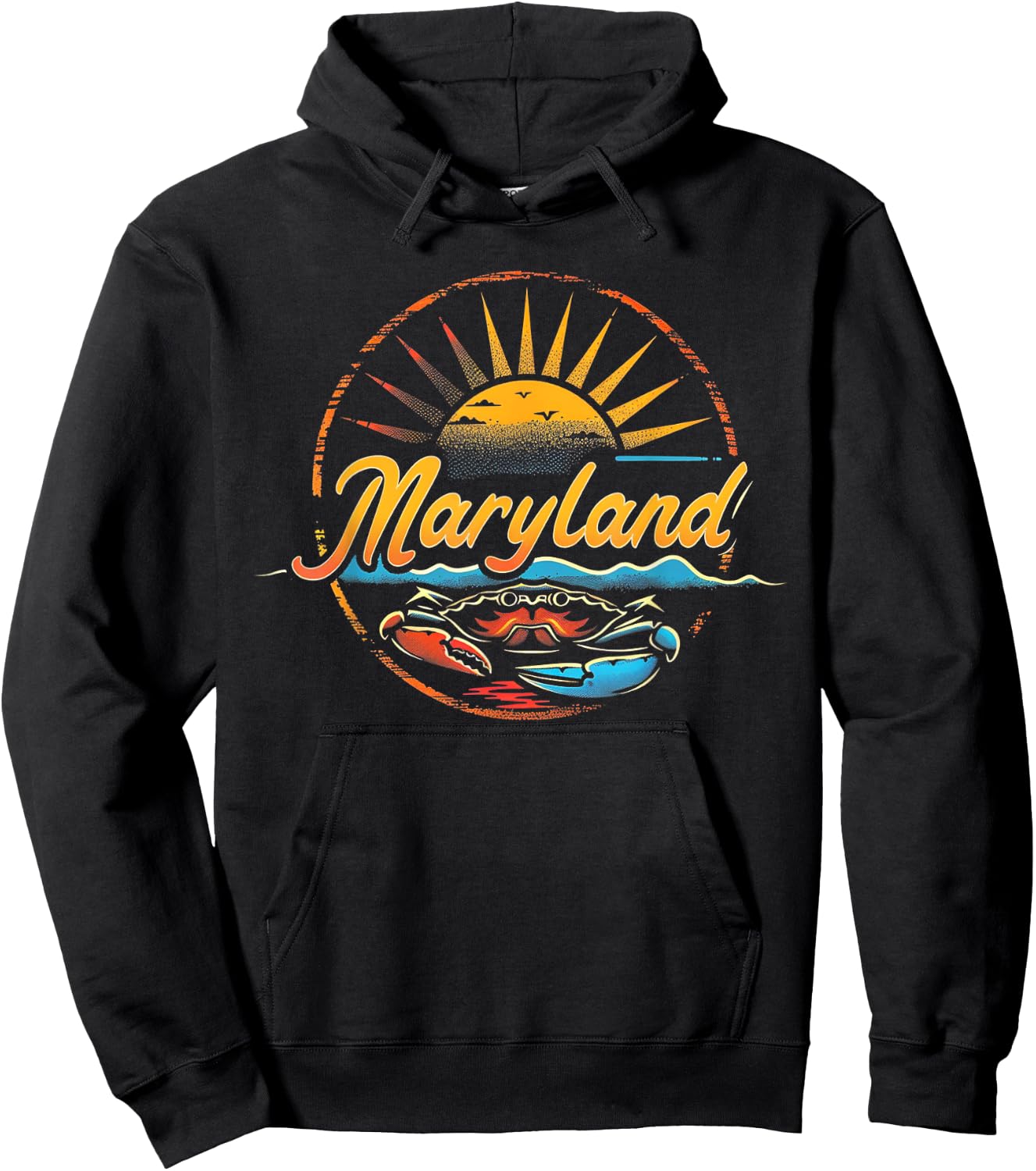 Maryland - Cool Funny Graphic Vintage Men Women Retro Crab Hoodie - Hoodie | Black