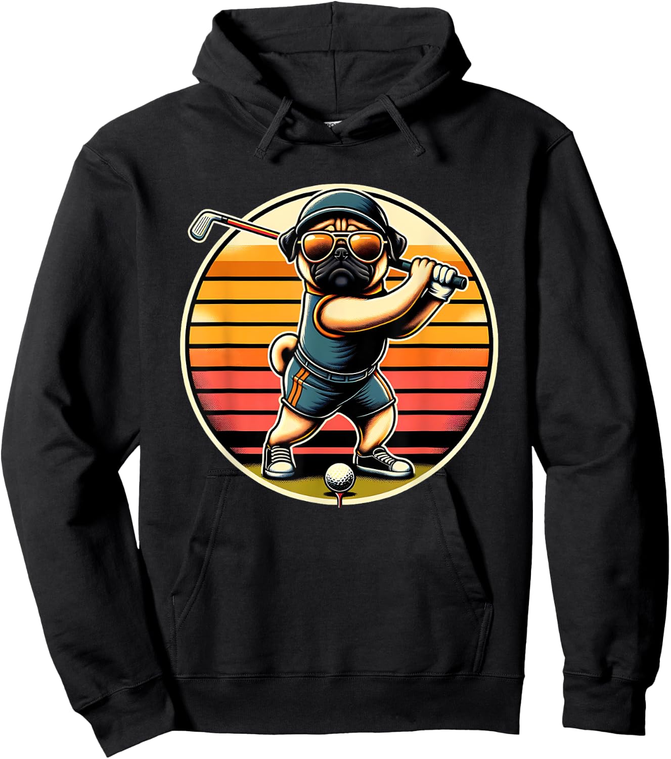 Pug Dog Golfer With Sunglasses Funny Golfing Art Men Women Kids Hoodie - Hoodie | Black