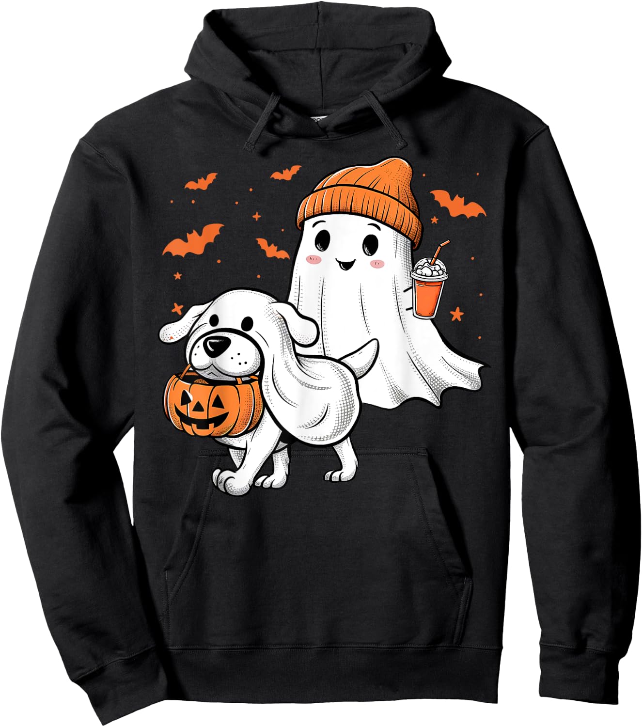 Cute Ghost Walking Dog Coquette Bow Halloween Dog Lover Girl Hoodie - Hoodie | Black