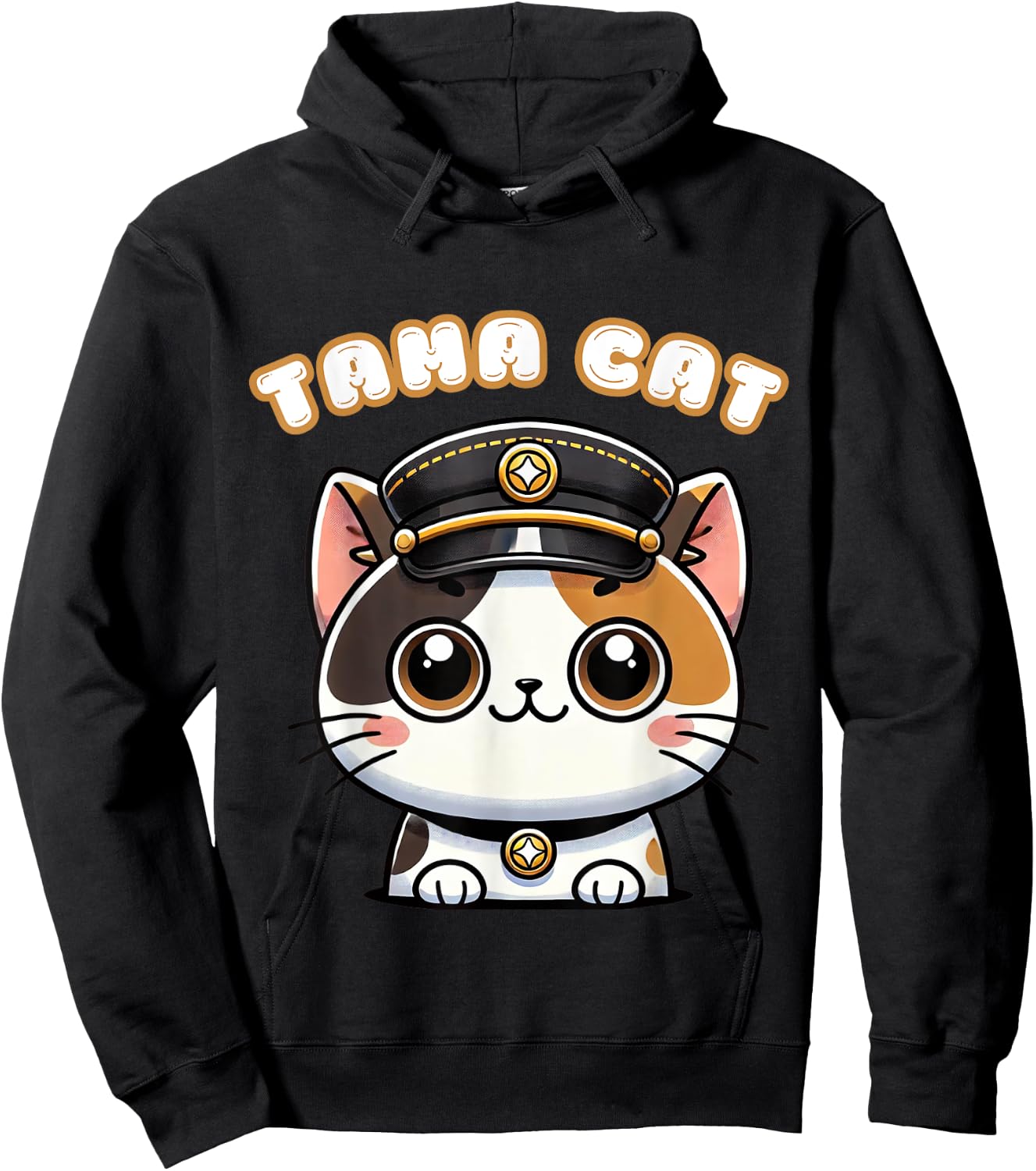 Tama Cat Railway Officer Kawaii Calico Cute Japanese Men Women Girls Kids Hoodie - Hoodie | Black