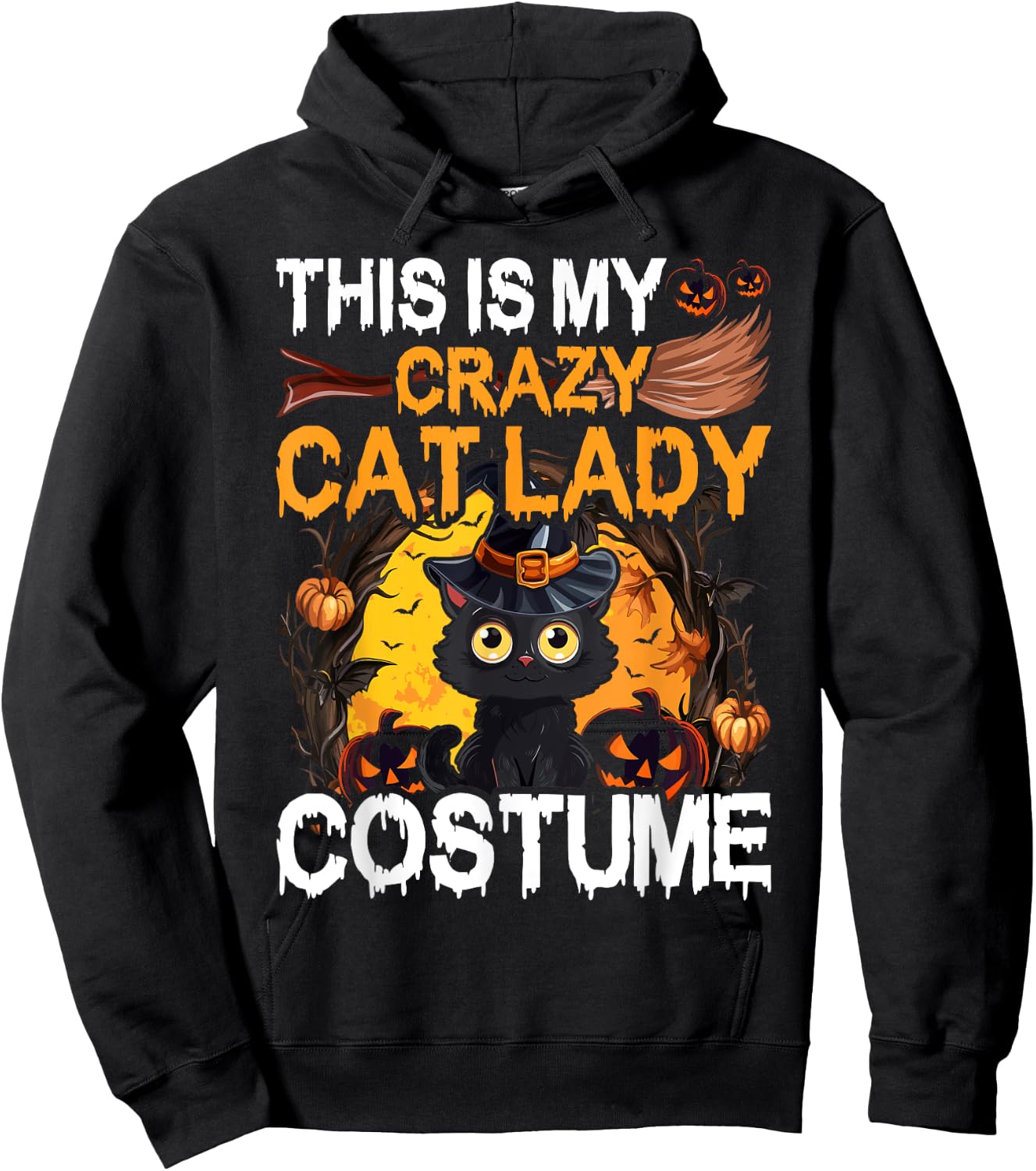 Crazy Cat Lady Costume Black Cat Funny Halloween Day Hoodie - Hoodie | Black