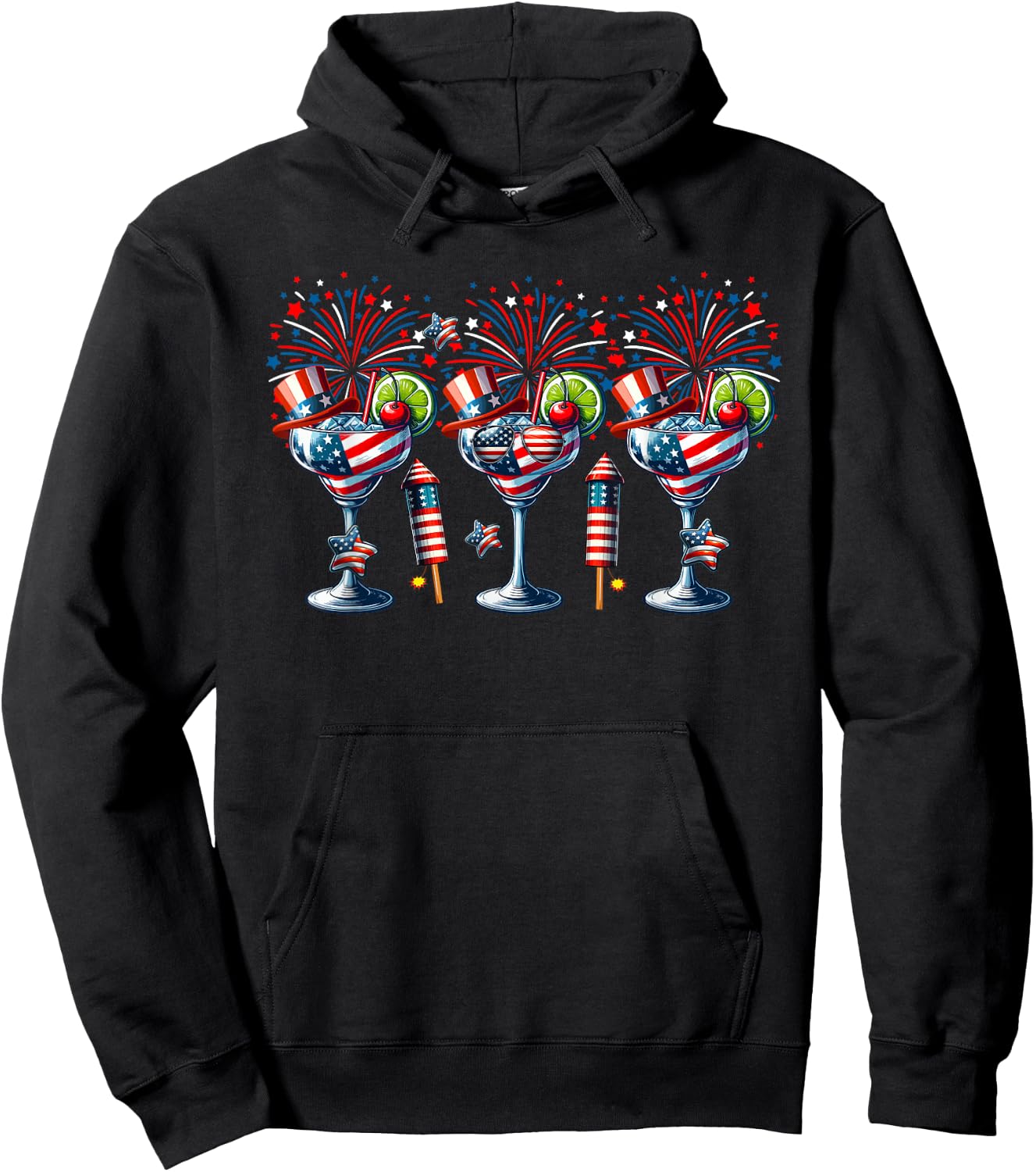 Three Glasses Of Cocktail Funny Drinker Patriotic 4th July Women Men Hoodie - Hoodie | Black