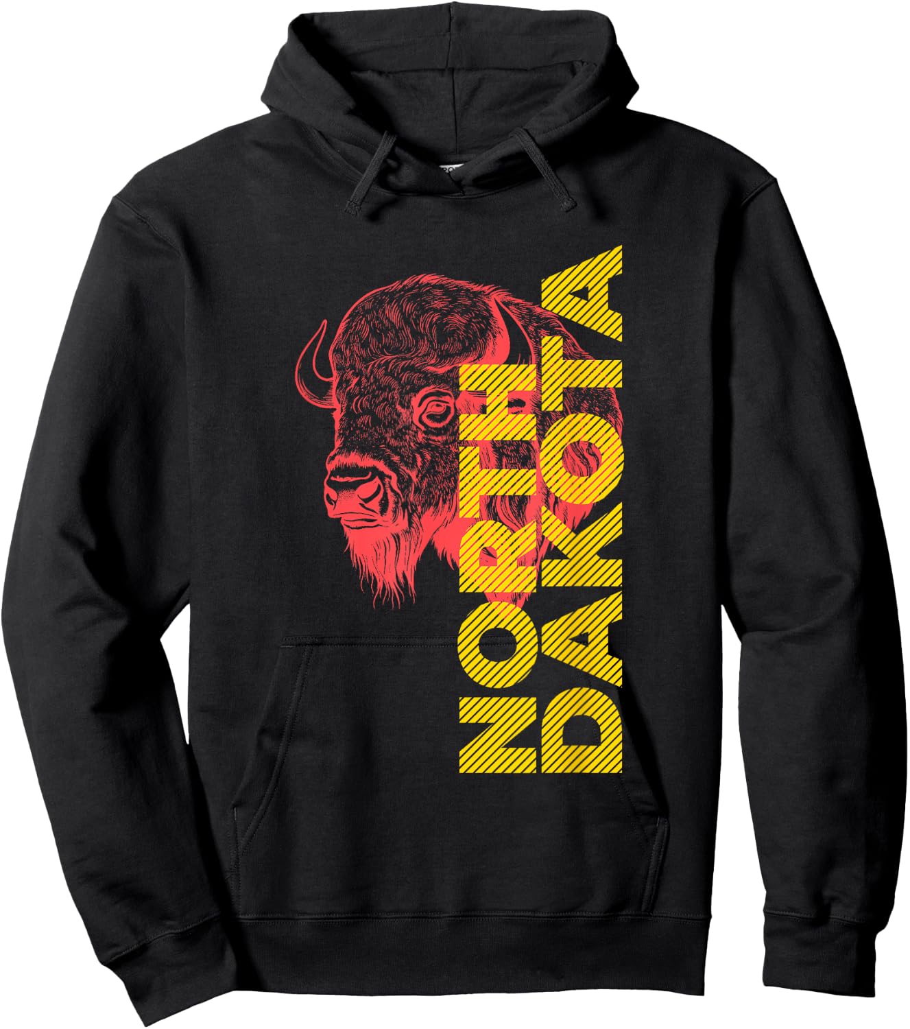 Vintage Bison Head Graphic With North Dakota Lettering Hoodie - Hoodie | Black