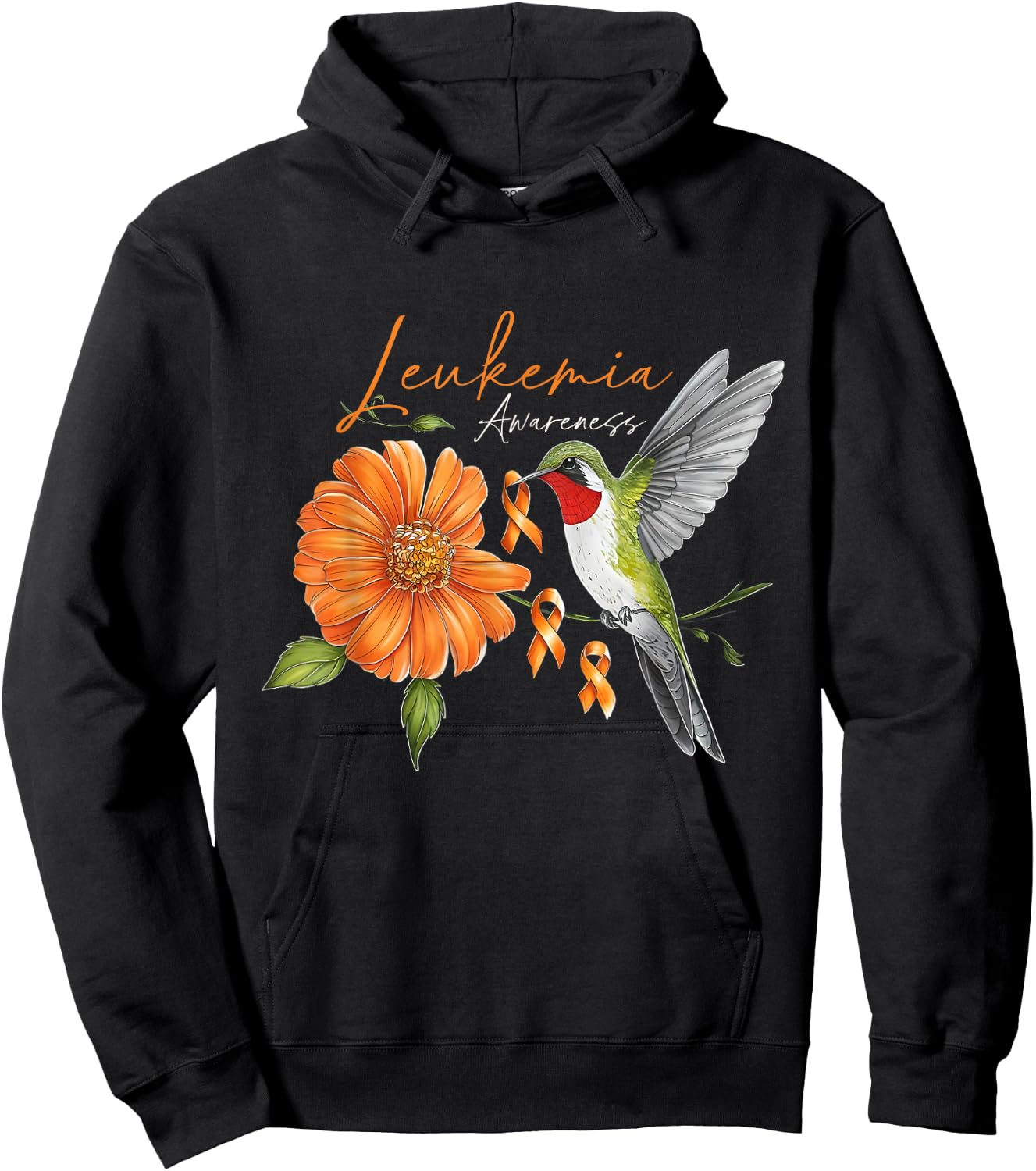 Hummingbird Orange Ribbon Sunflower Daisy Leukemia Awareness Hoodie - Hoodie | Black