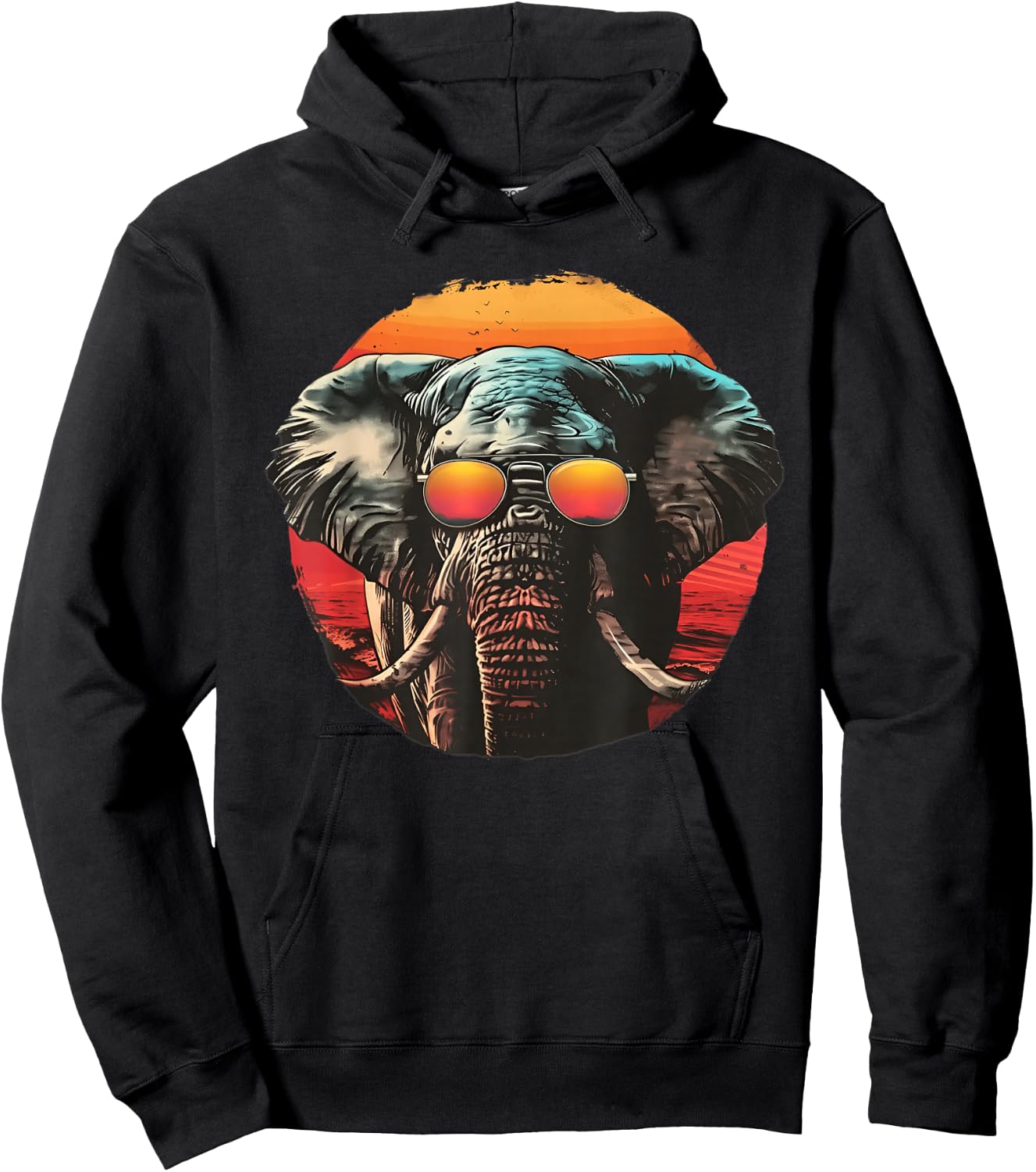 Elephant with Sunglasses Retro sunset summer Hoodie - Hoodie | Black