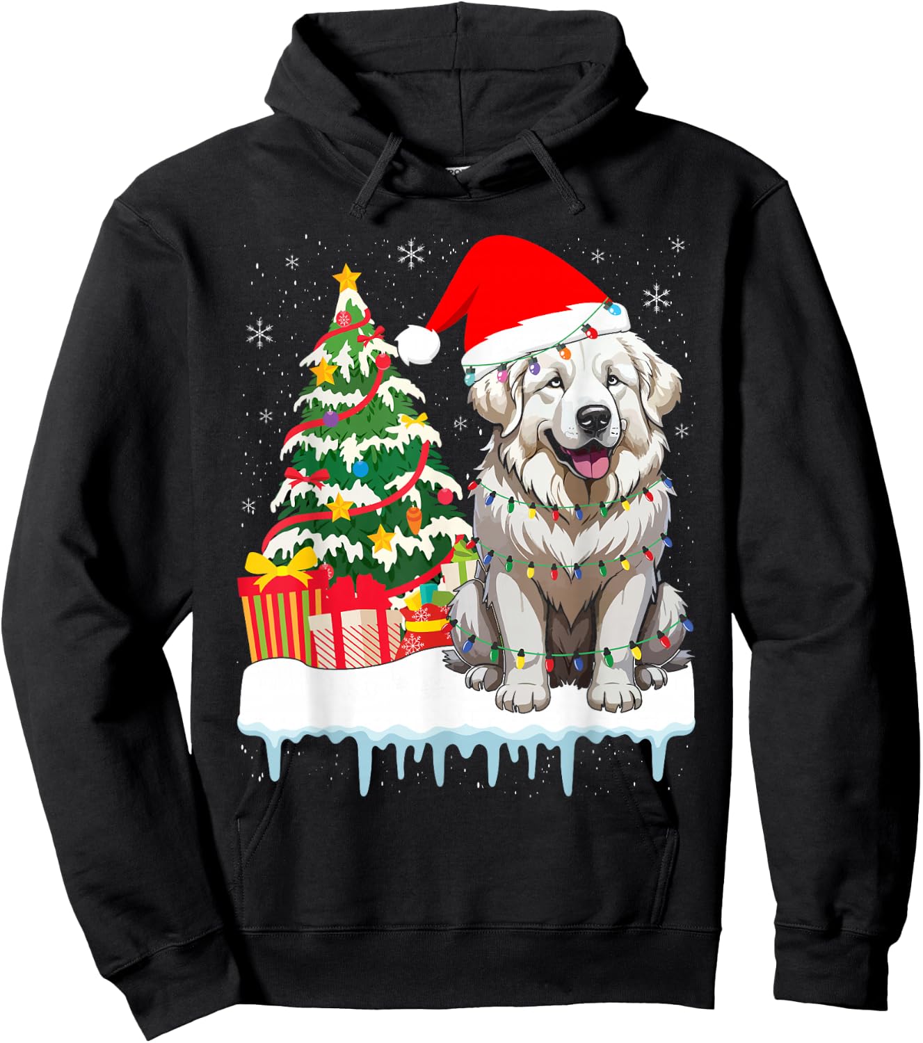 Great Pyrenees Christmas Lights Xmas Patou Pyrenean Hoodie - Hoodie | Black