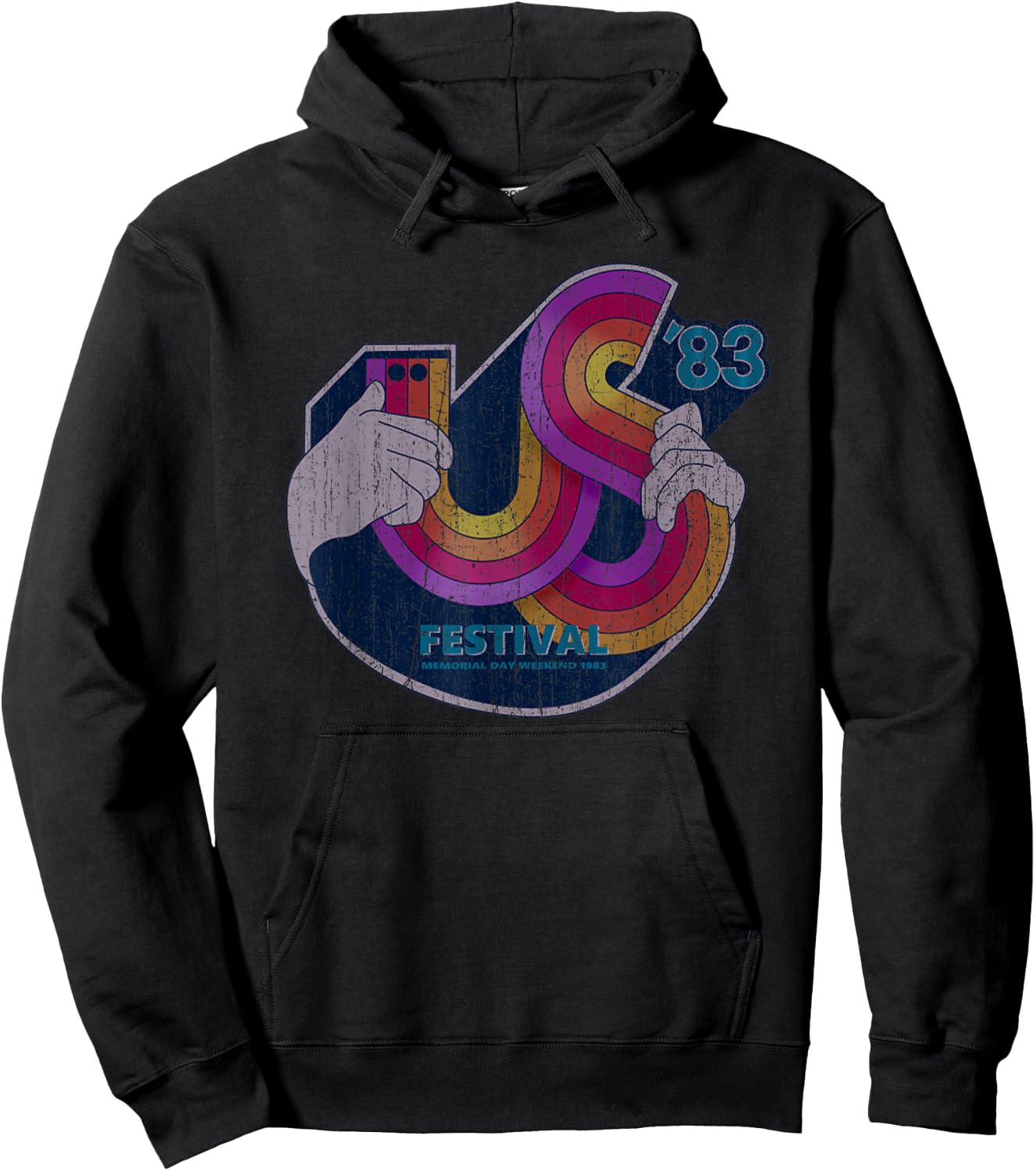 Retro Vintage US Festival 1983 Distressed Music Lover Hoodie - Hoodie | Black