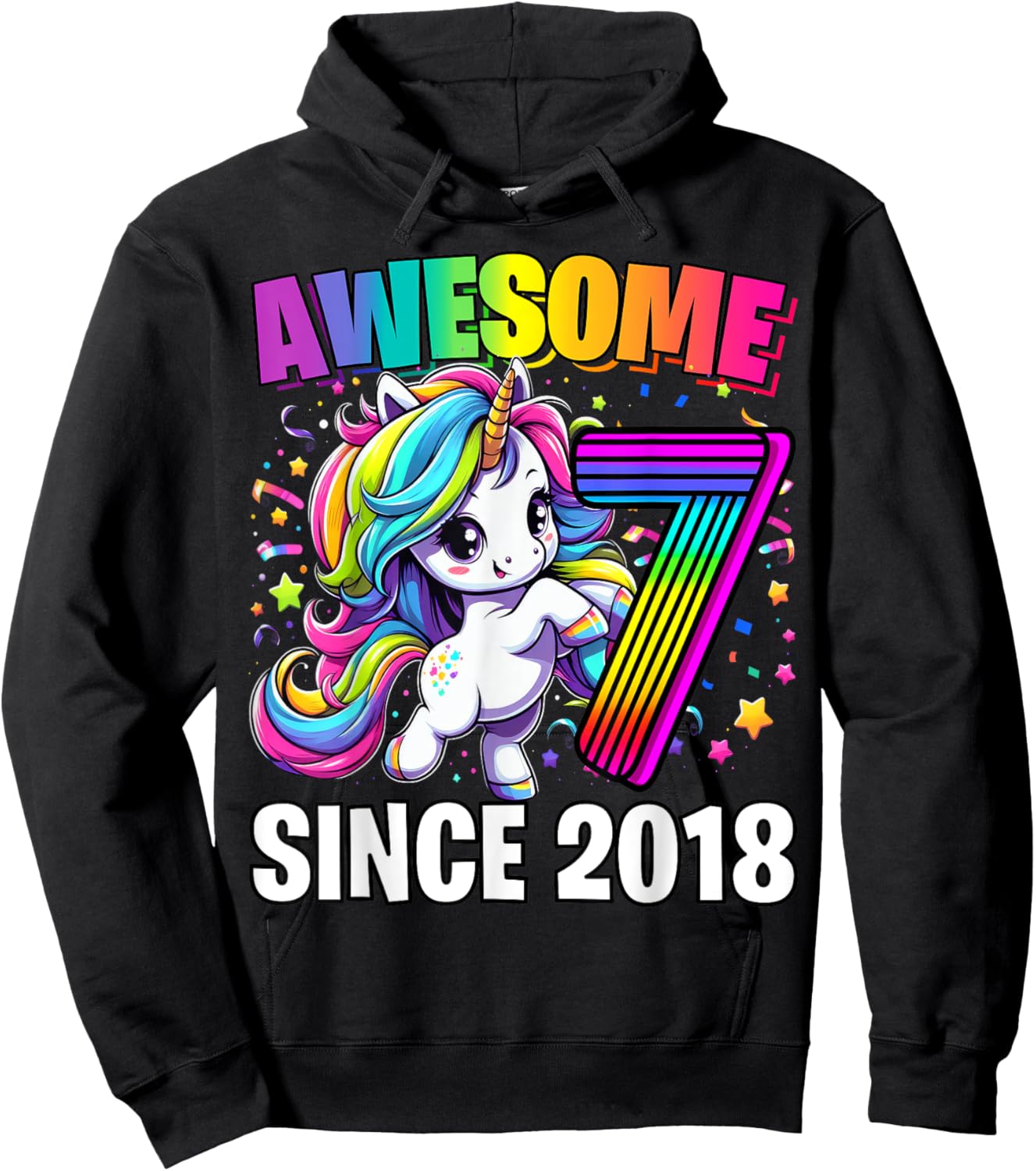 Unicorn 7th Birthday 7 Year Old Unicorn Party Girls Outfit Hoodie - Hoodie | Black