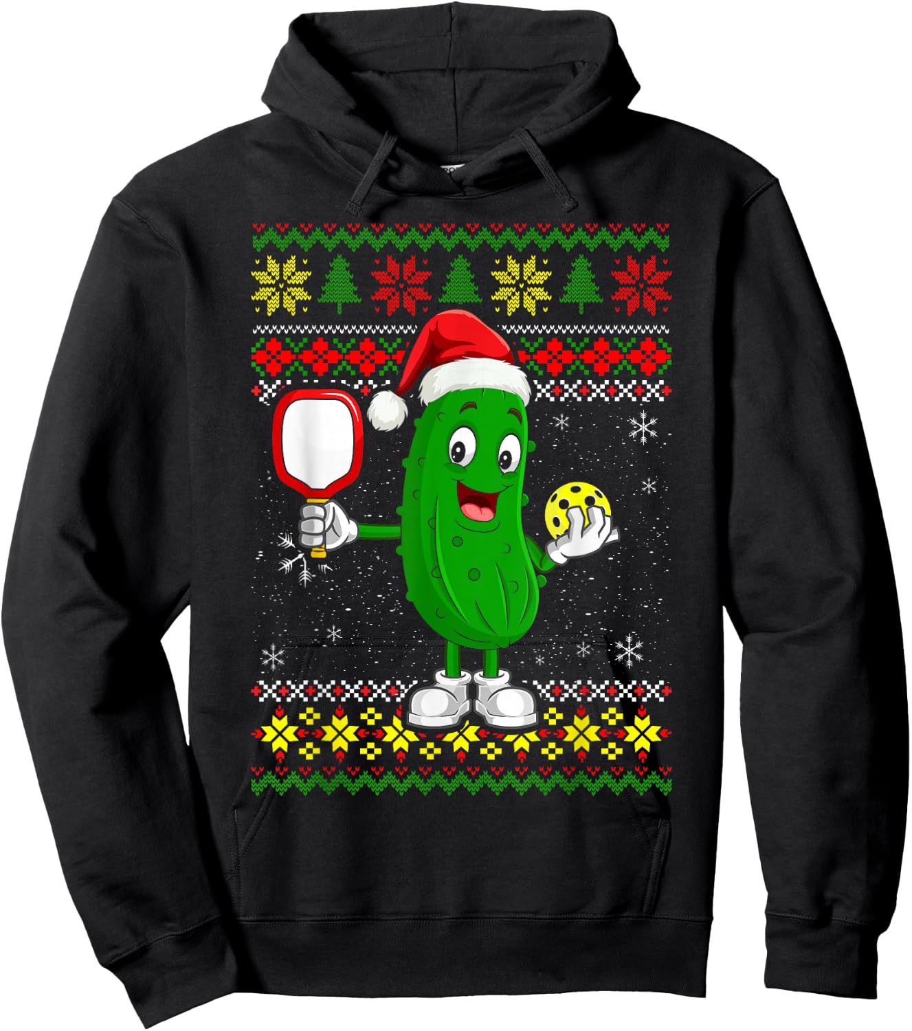 Pickleball Santa Claus Ugly Christmas Sweater Pattern Hoodie - Hoodie | Black