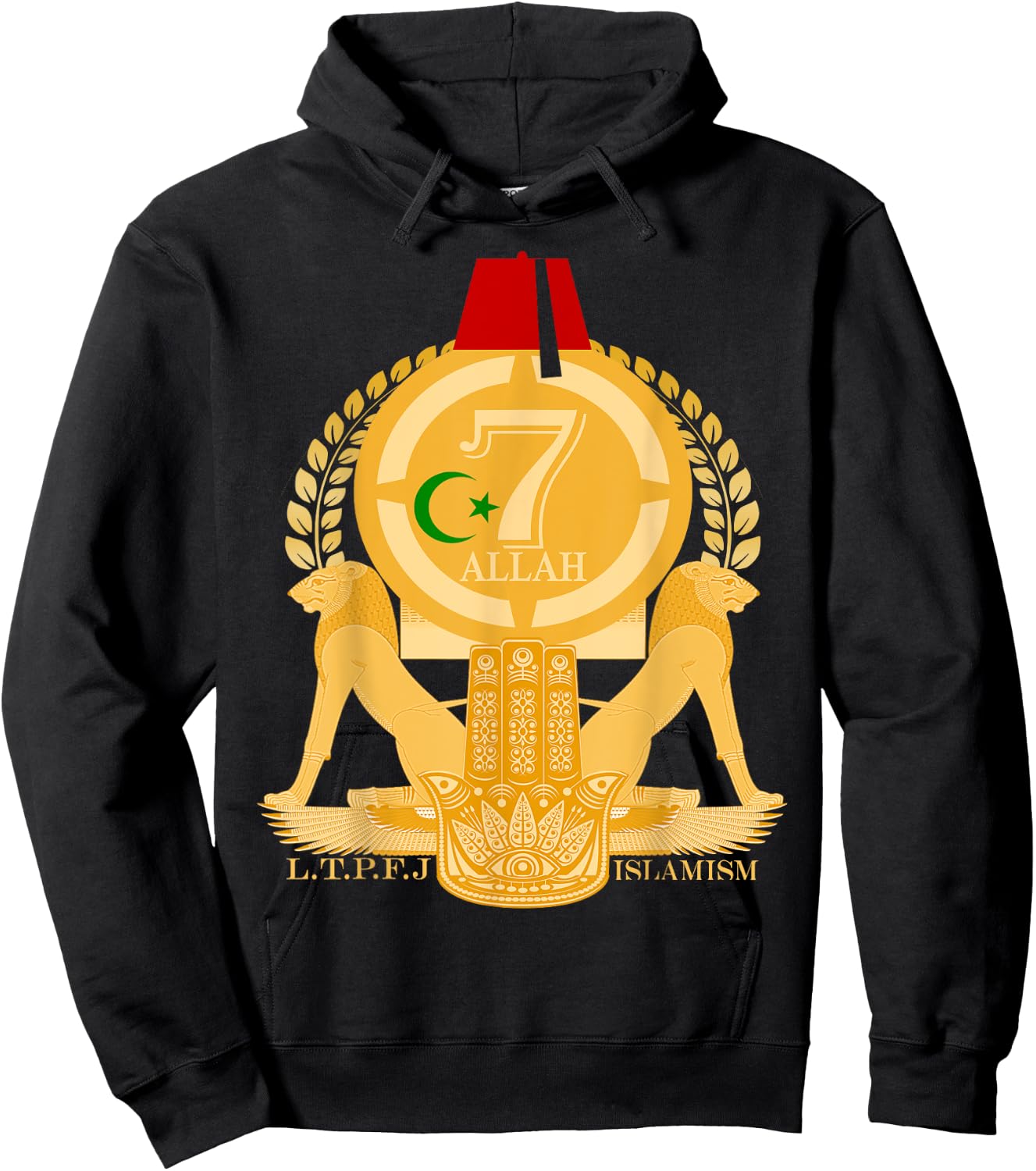 Moorish American Islamism With Hand Of Fatima Kemetic Lions Hoodie - Hoodie | Black