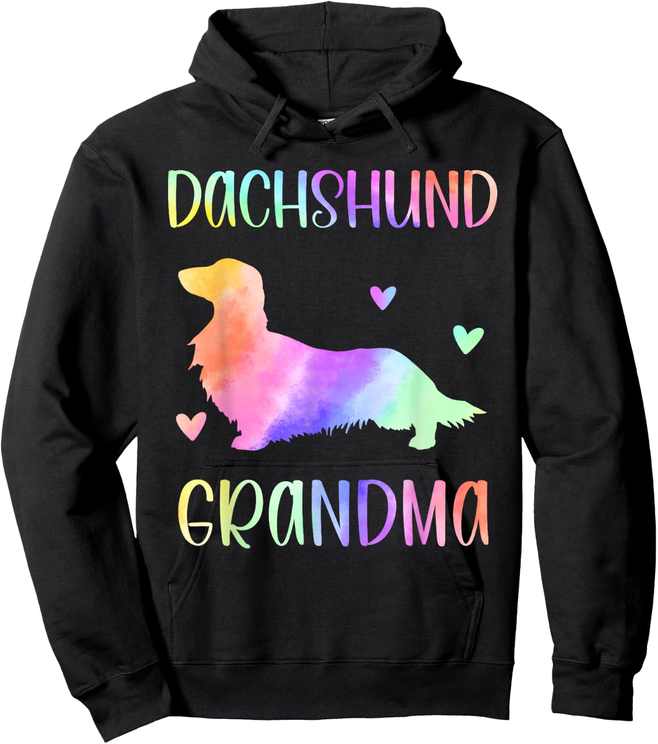 Dachshund Grandma Wiener Dog Nana Rainbow Watercolor Hoodie - Hoodie | Black