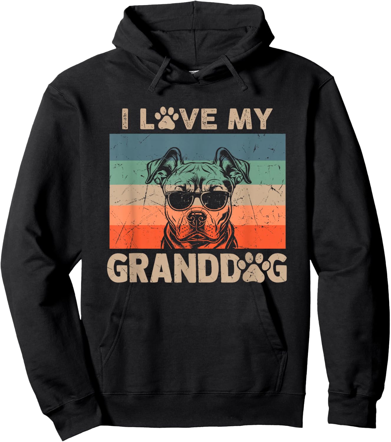 I Love My Granddog Pitbull Grandma Grandpa Dog Owner Dog Paw Men Women Kids Hoodie - Hoodie | Black