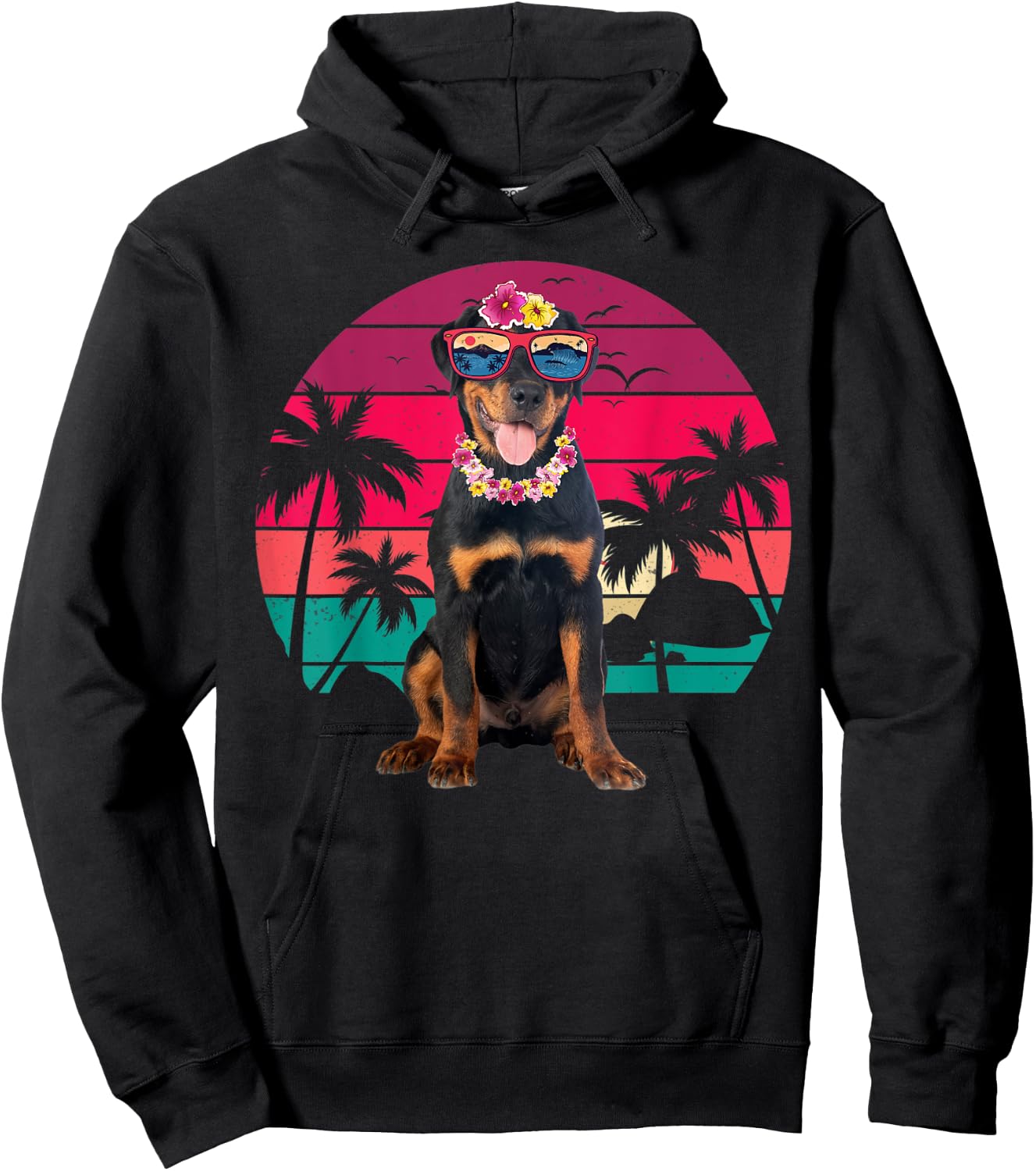 Retro Hawaiian Rottweiler Dog Tropical Floral Summer Vibes Men Women Kids Hoodie - Hoodie | Black