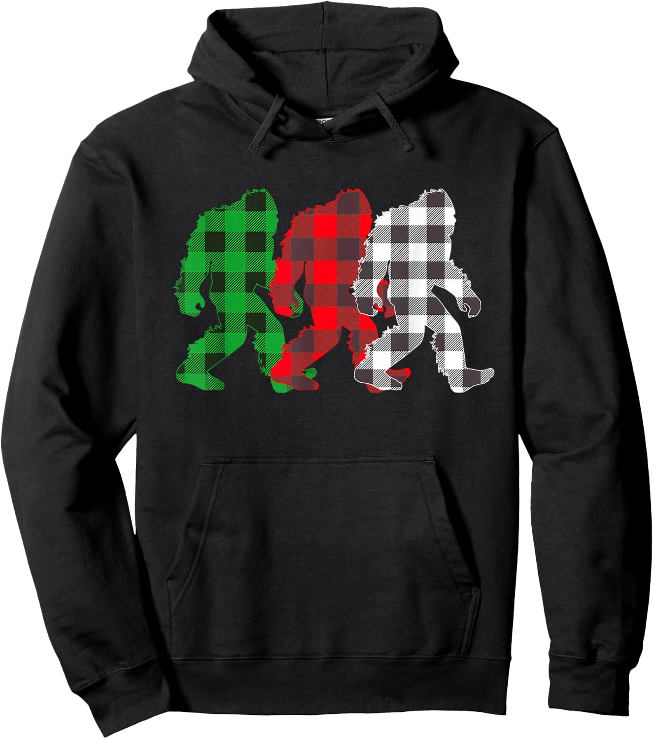 I Heart Cryptids Co. -Adults, -Kids Christmas Buffalo Plaid Believe Sasquatch Hoodie - Hoodie | Black