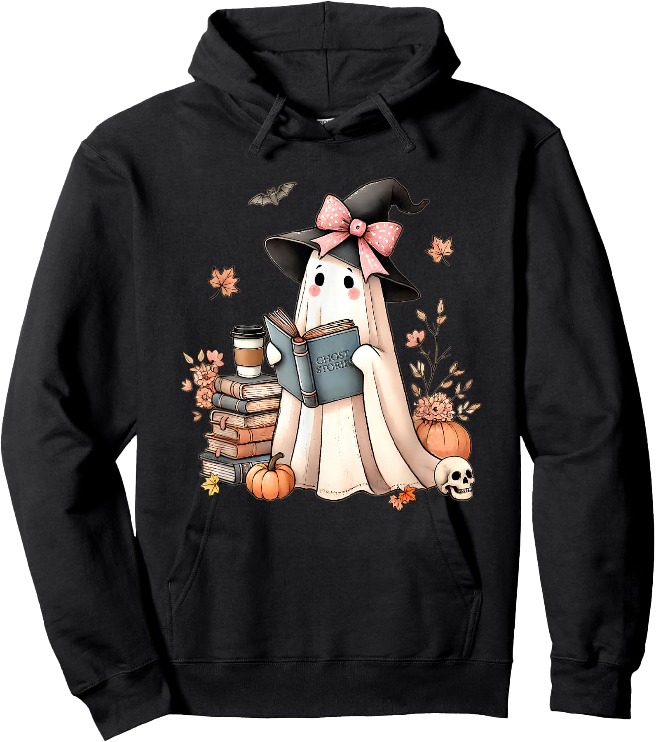 Cute Ghost Reading Book Librarian Book Lover Hoodie - Hoodie | Black