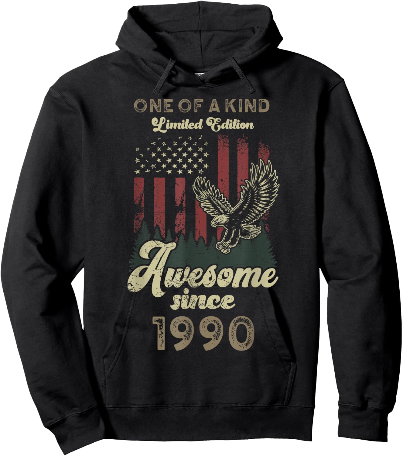 1990 American Flag Eagle 36th Birthday Patriotic Hoodie - Hoodie | Black