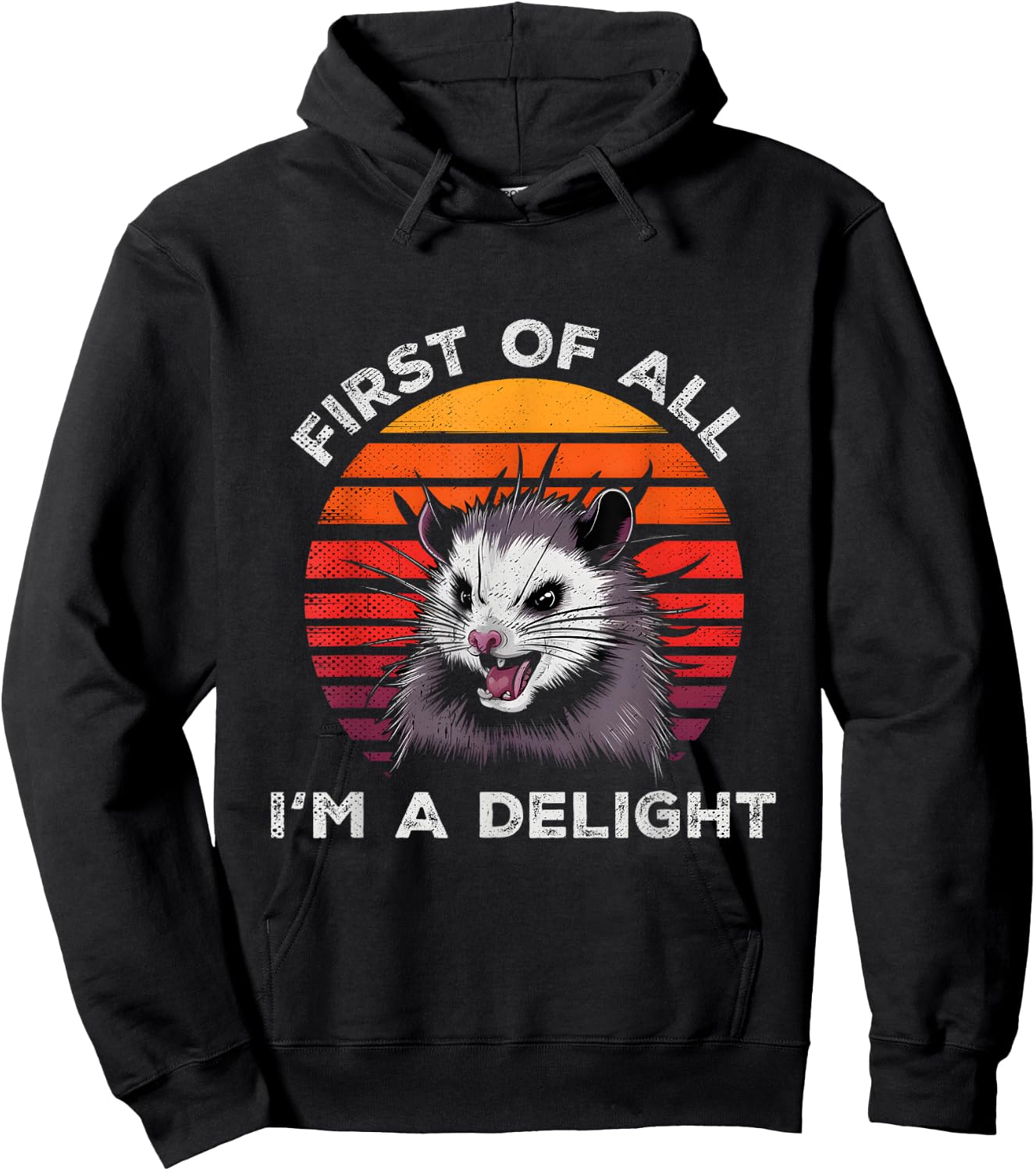 Sarcastic Pun Opossum Men Women First Of All Im A Delight Hoodie - Hoodie | Black