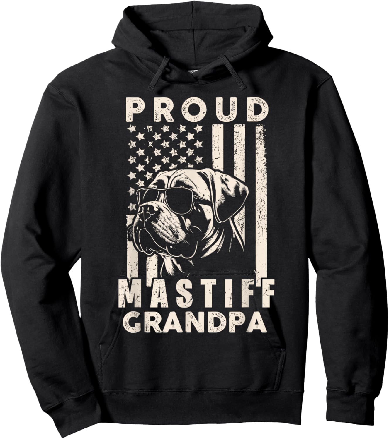 Proud Mastiff Dog Grandpa American Flag Patriotic Dog Owner Hoodie - Hoodie | Black
