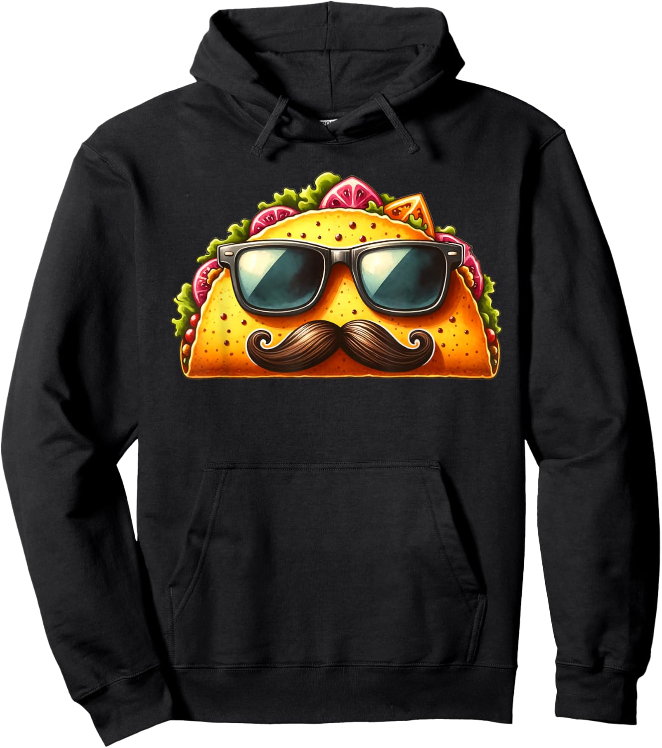 Funny Taco with Sunglasses and Mustache Hoodie - Hoodie | Black