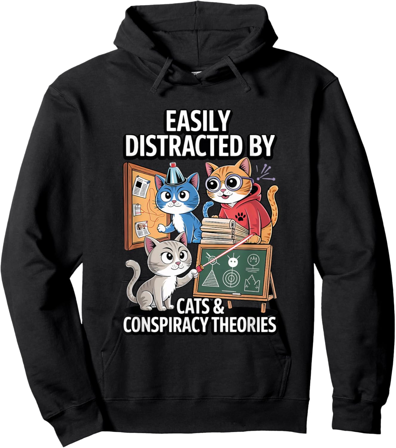 Easily Distracted By Cats & Conspiracy Theories Hoodie - Hoodie | Black