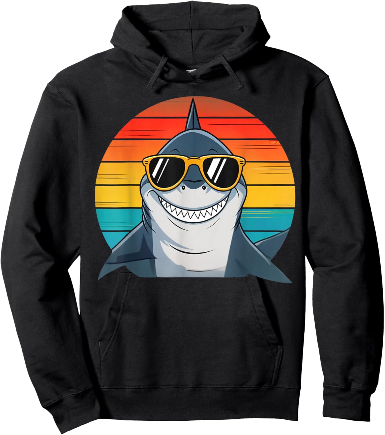 Kids Shark Face Open Mouth Cool Retro Toddler Boys Shark Hoodie - Hoodie | Black