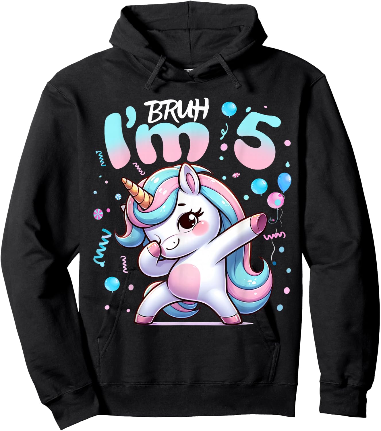 5th Birthday Girl Dabbing Unicorn Bruh I'm 5 Years Old Girls Hoodie - Hoodie | Black