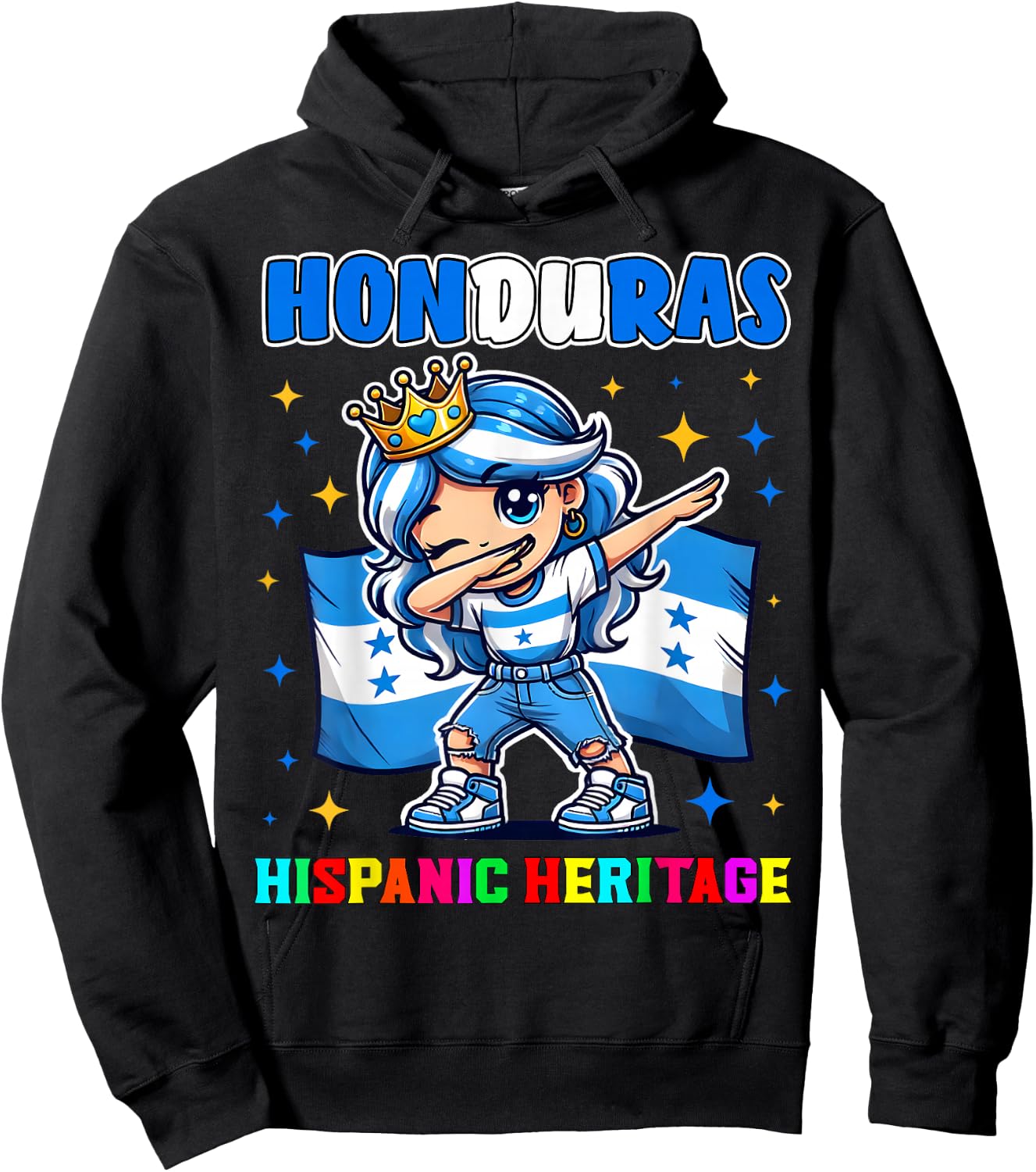 Honduras Dabbing Girl Hispanic Heritage Celebration for Kids Hoodie - Hoodie | Black