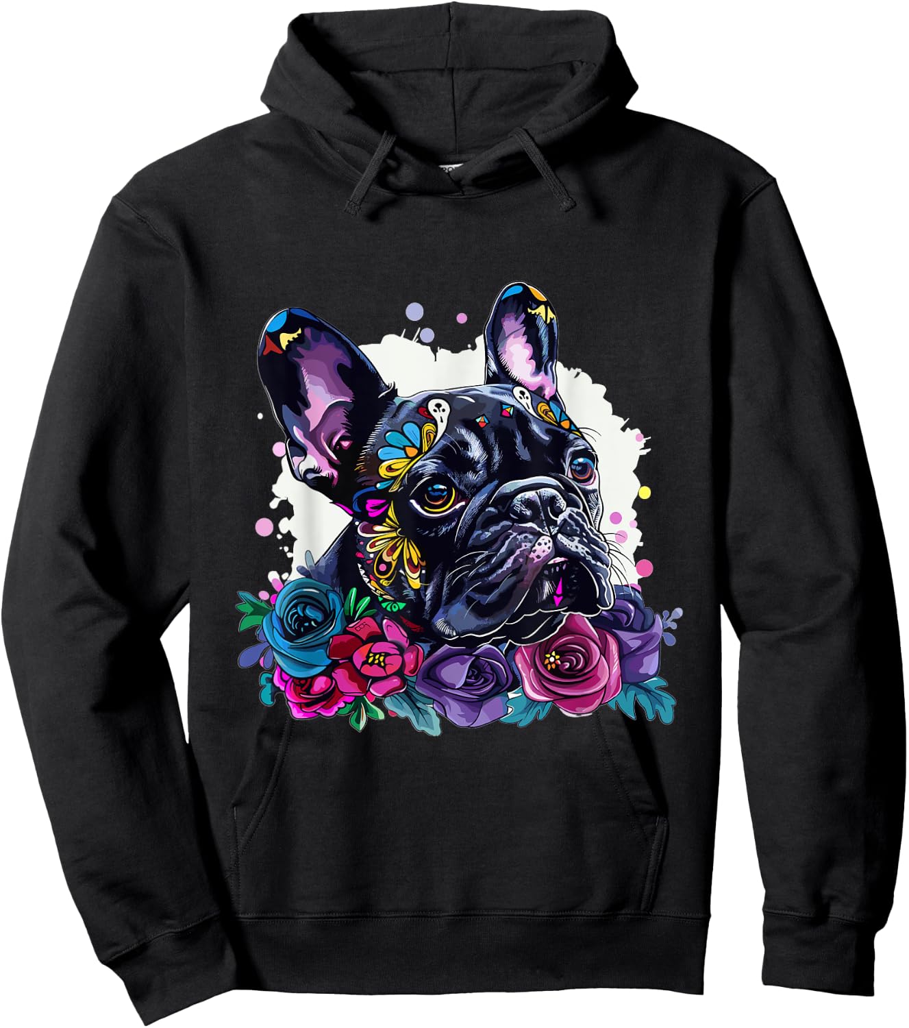 French Bulldog Sugar Skull Dia De Los Muertos Graphic Hoodie - Hoodie | Black