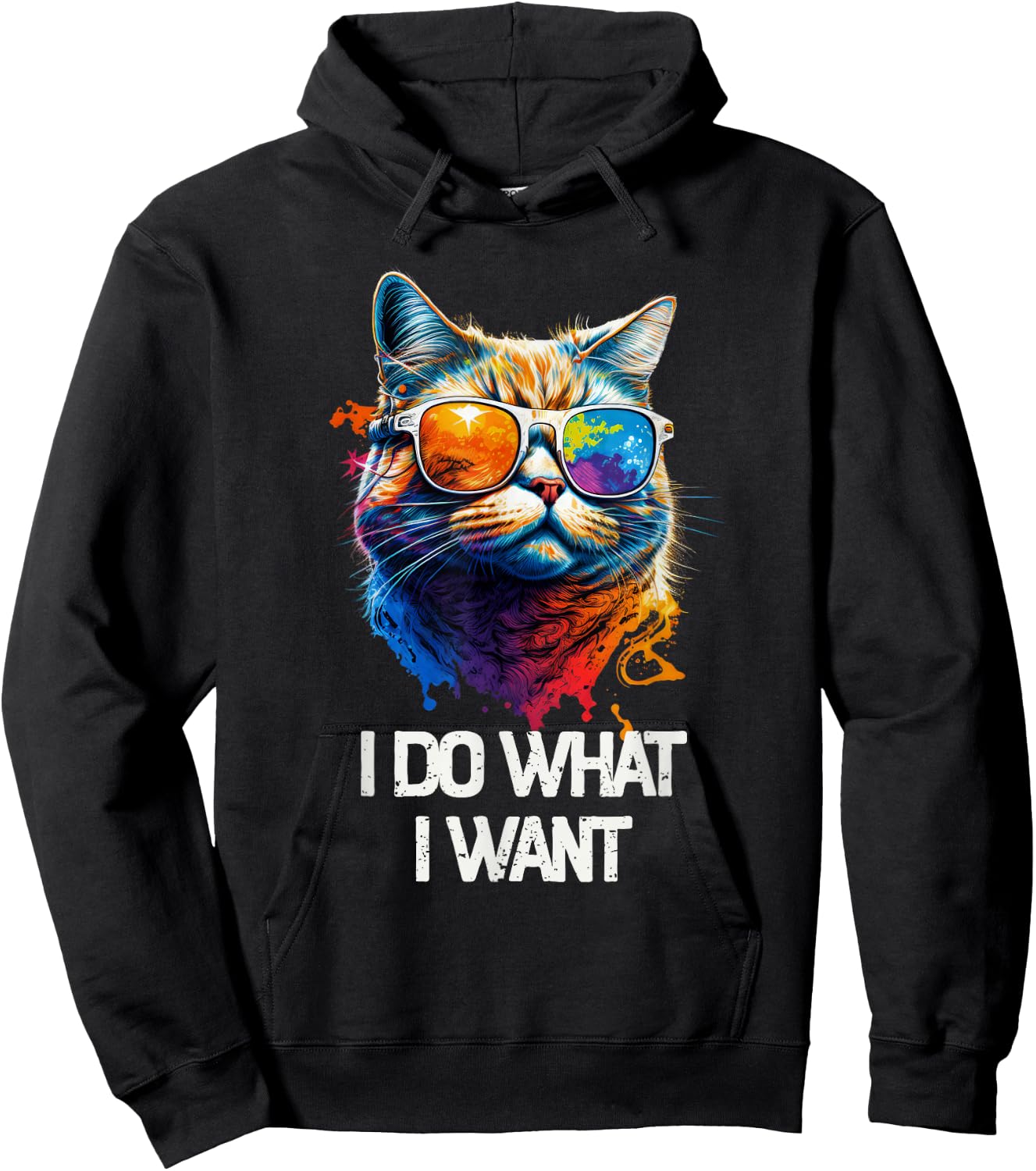 I Do What I Want Cat with Sunglasses Hoodie - Hoodie | Black
