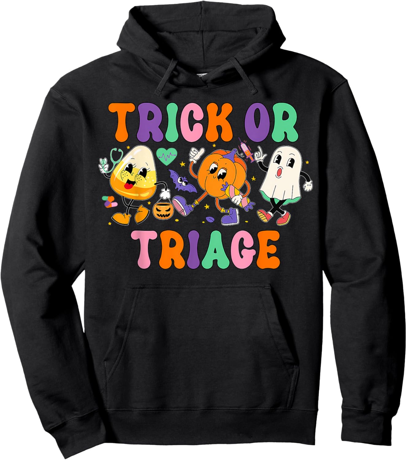 Trick or Triage Nurse Ghost Pumpkin Halloween Spooky Costume Hoodie - Hoodie | Black