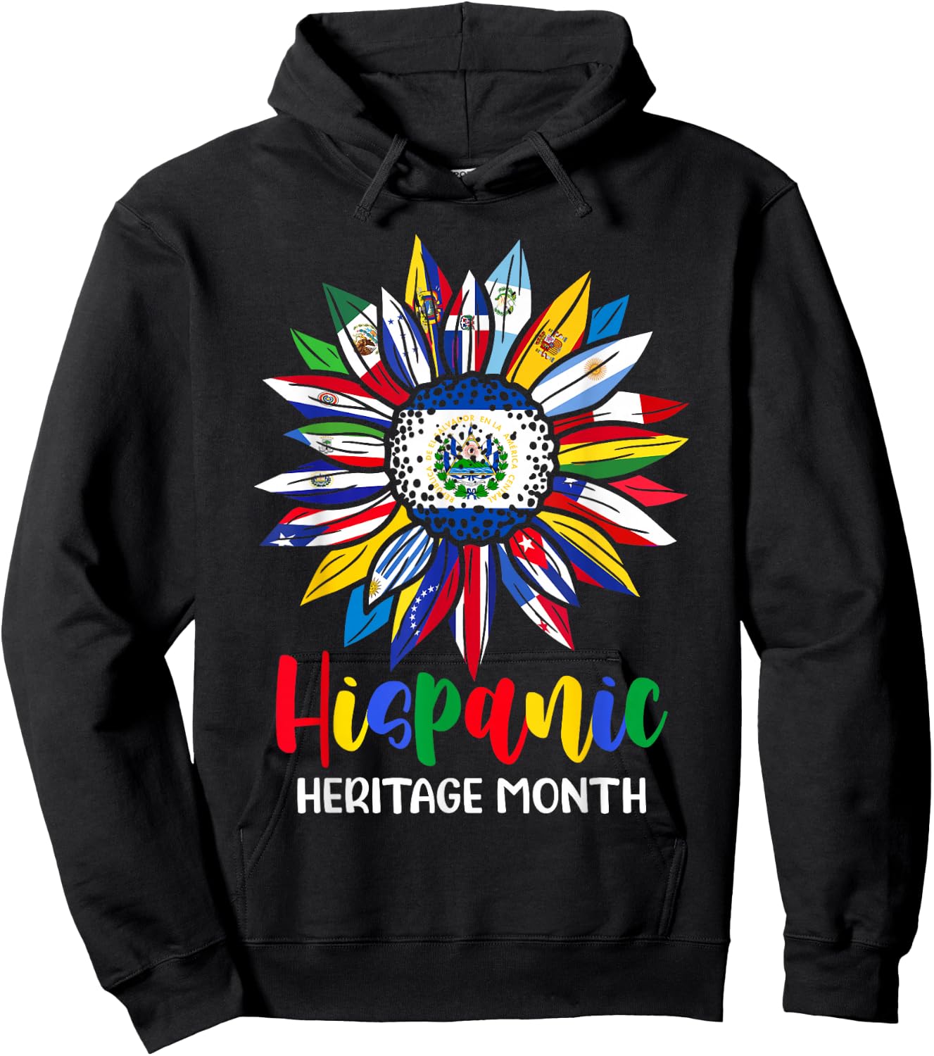 Hispanic Heritage Month El Salvador Flag Sunflower Latino Hoodie - Hoodie | Black