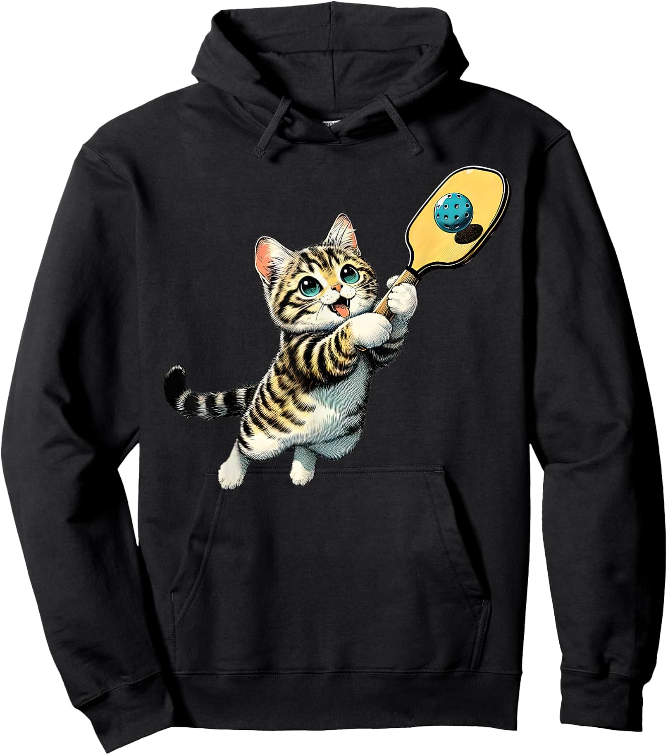 Funny Kitten Playing Pickleball Cute Cat Pickleball Player Hoodie - Hoodie | Black