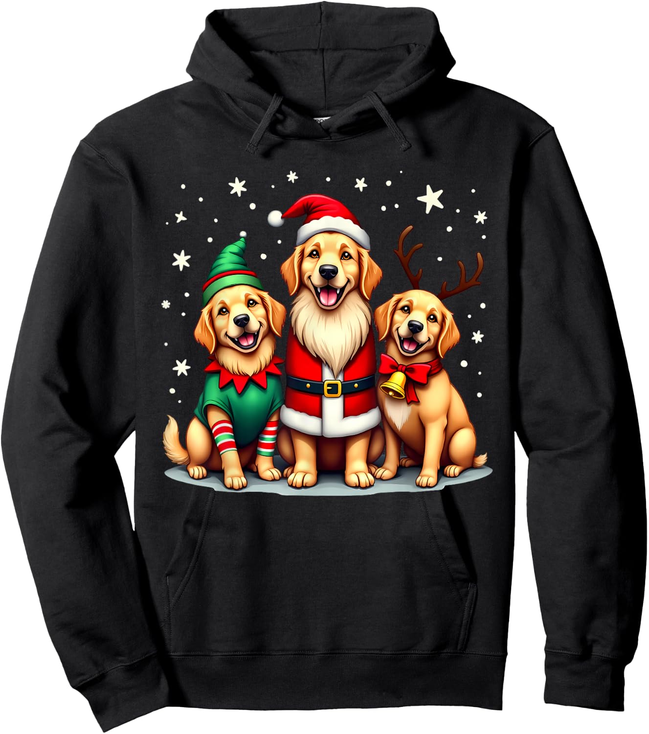 Golden Retriever Christmas Dogs Funny Santa Reindeer Elf Hoodie - Hoodie | Black