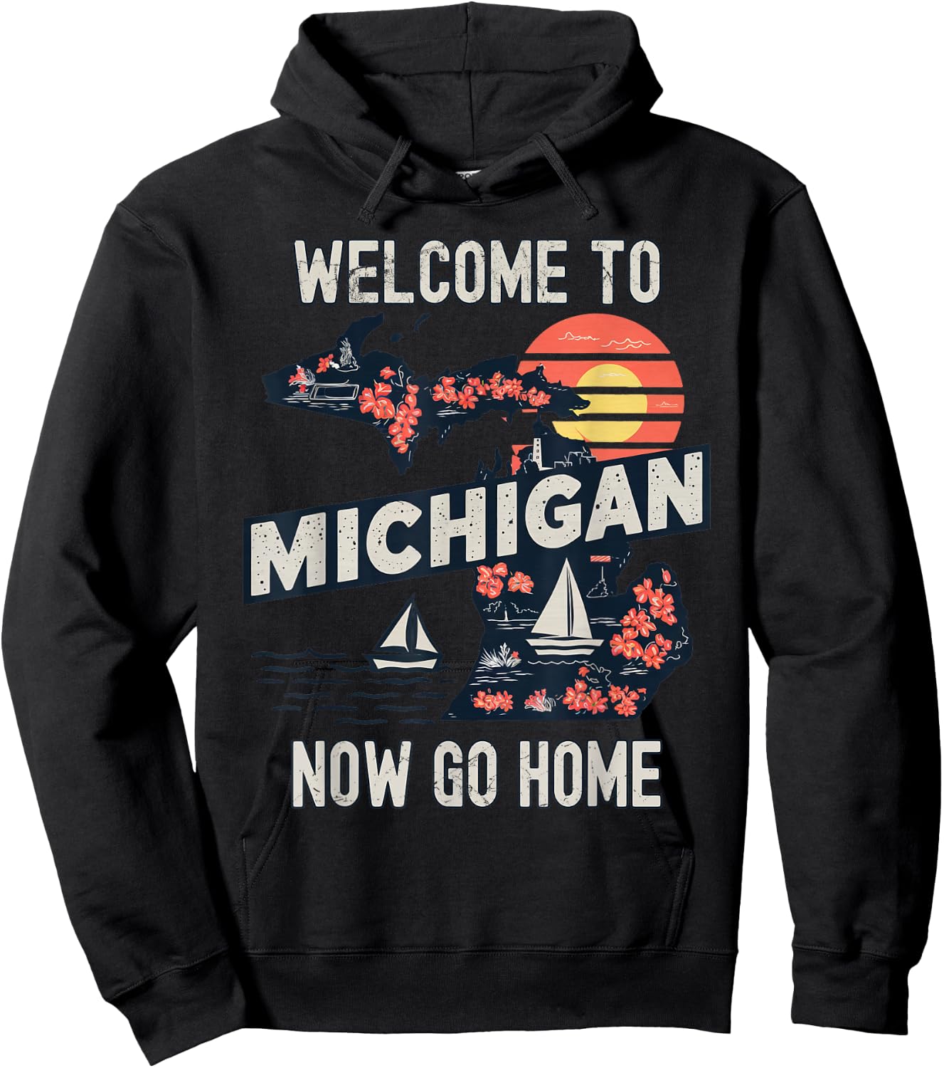 Funny Welcome To Michigan Retro Design, Funny Michigan Hoodie - Hoodie | Black