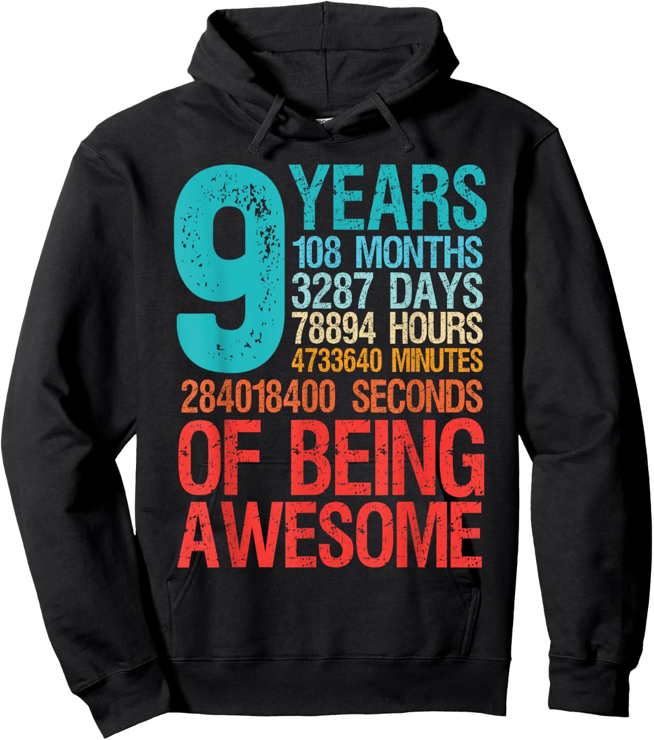 9 Years Old 108 Months Nine Birthday Boys Girls Kids Retro Hoodie - Hoodie | Black