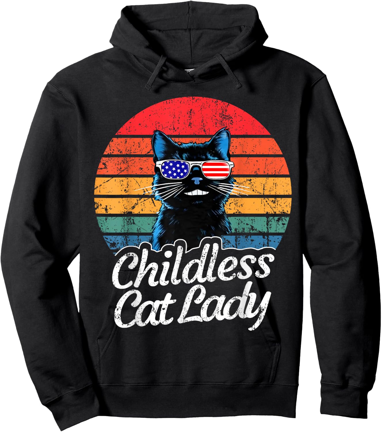 This Childless Cat Lady is Voting Kamala-Harris 2024 Retro Hoodie - Hoodie | Black