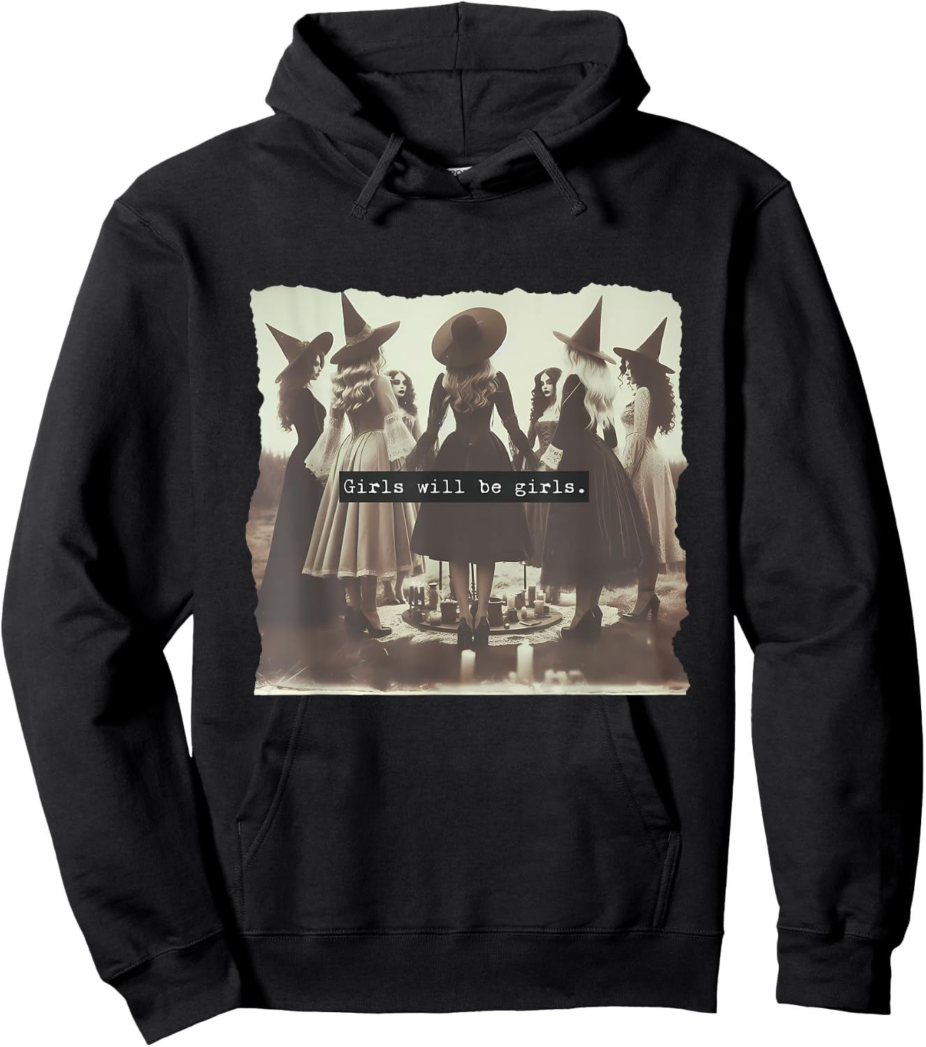 Girl Will Be Girl Funny Witch Witchy Vibes Halloween Hoodie - Hoodie | Black