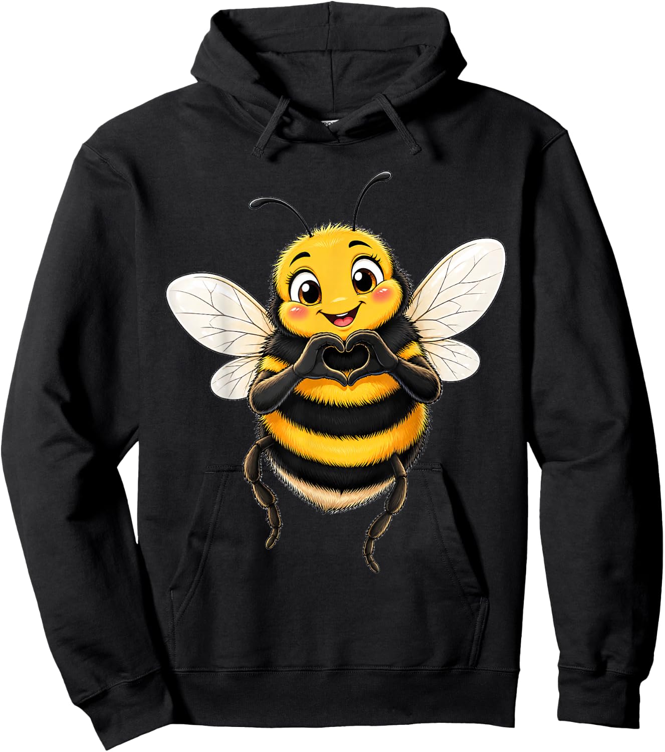 Bumblebee with Heart | Cute Bumblebee with Heart Symbol Hoodie - Hoodie | Black