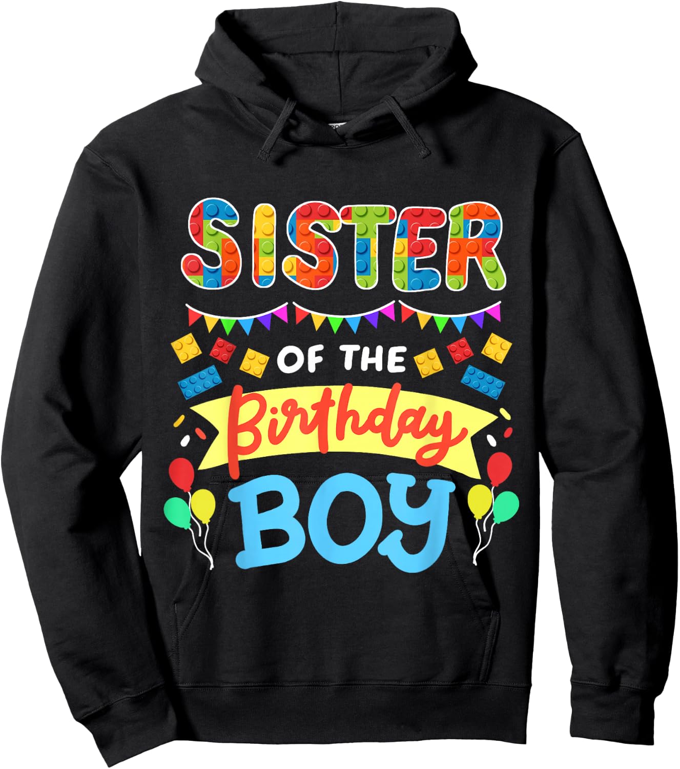Sister of the Birthday Boy Building Blocks Bricks Family Hoodie - Hoodie | Black