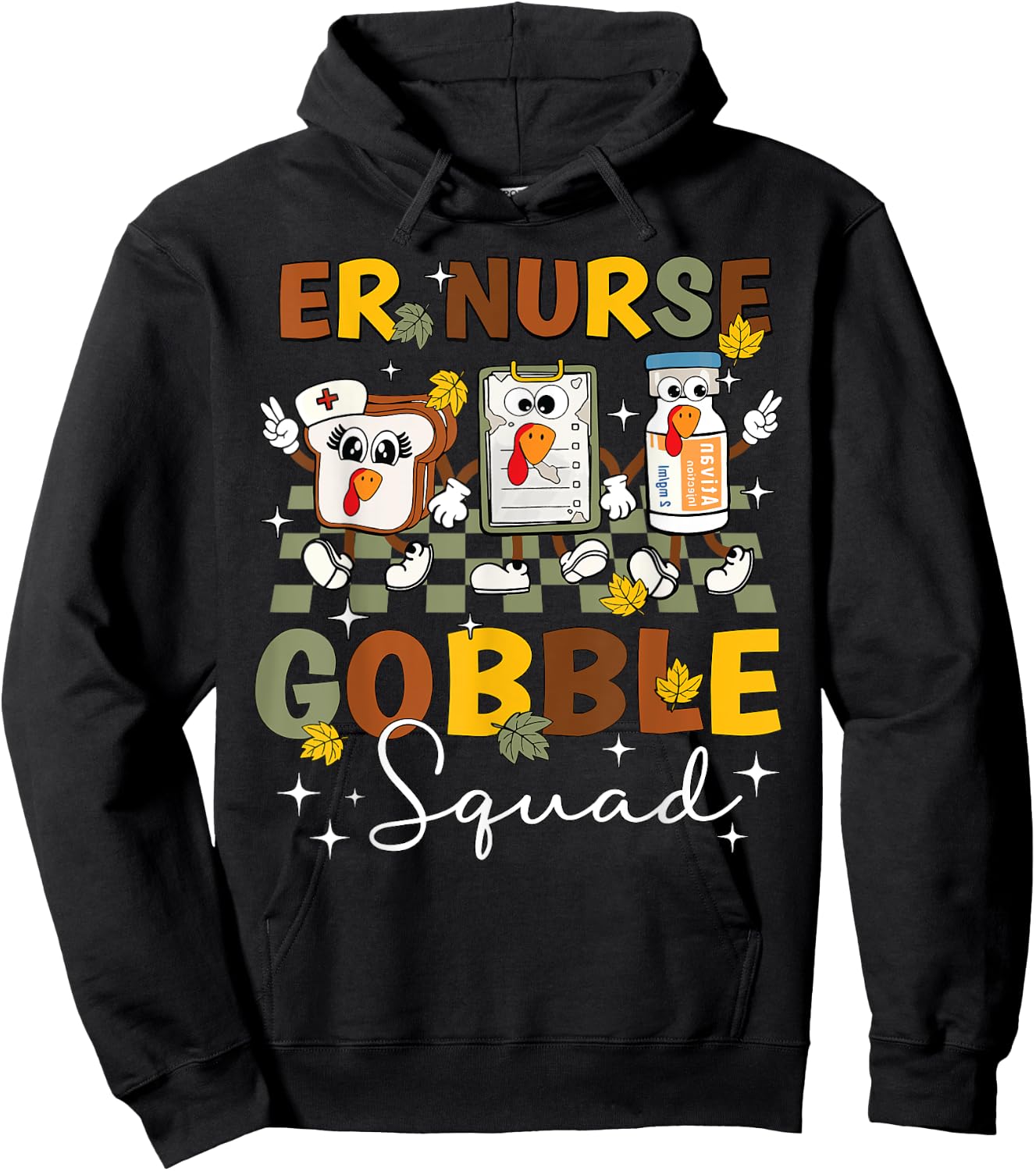 ER Nurse Turkey Gobble Squad Women ER Nurse Thanksgiving Hoodie - Hoodie | Black