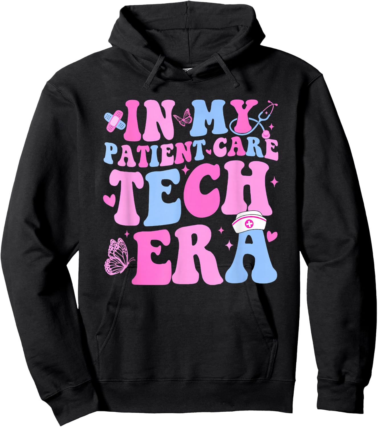 Retro Groovy in My Patient Care Technician Era Pct Nurse Cna Hoodie - Hoodie | Black