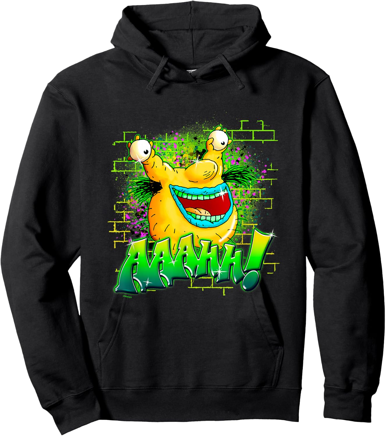 Aaahh!!! Real Monsters Krumm Neon Brick Wall Vintage Badge Hoodie - Hoodie | Black