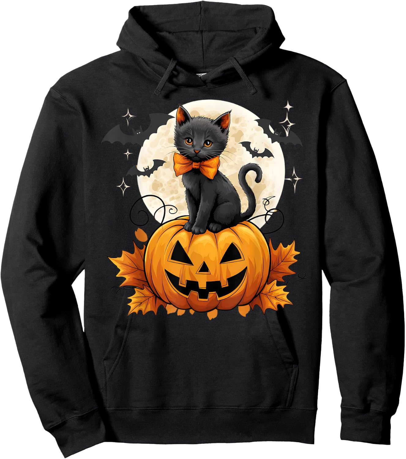 Retro Black Cat Halloween Pumpkin Costume Women Kids Girls Hoodie - Hoodie | Black