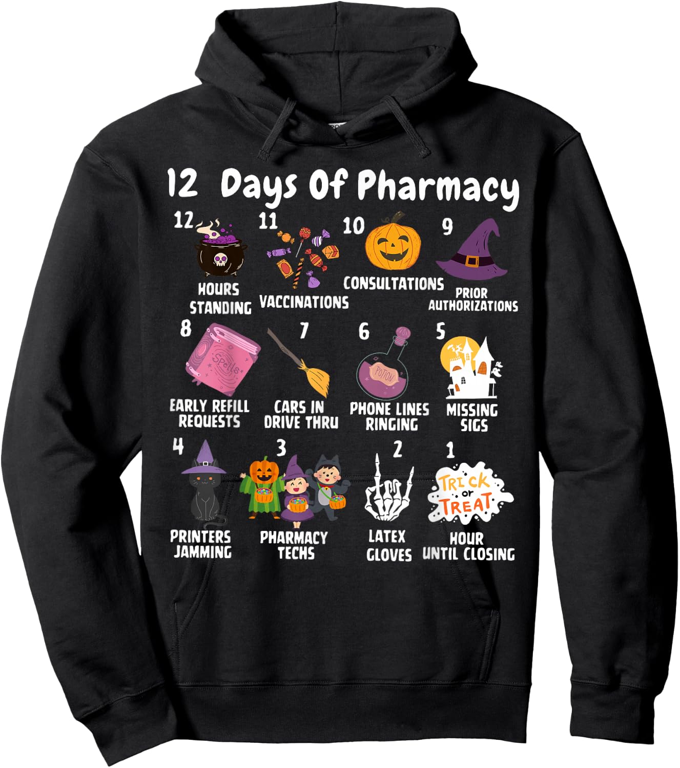 12 Days Of Pharmacy Halloween Pharmacists Tech Spooky Season Hoodie - Hoodie | Black