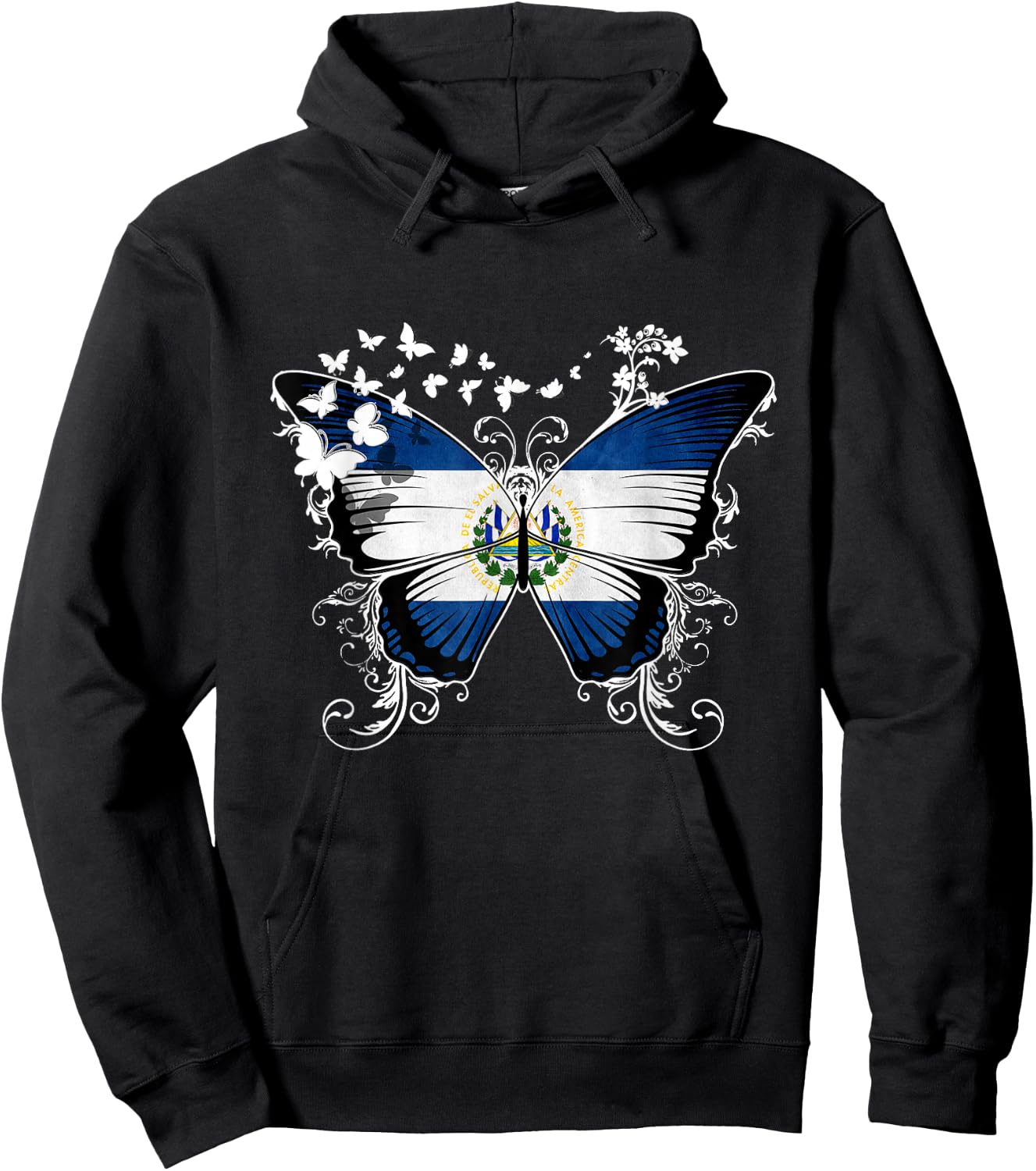 El Salvador Flag Shirt Butterfly Graphic T Shirt Hoodie - Hoodie | Black