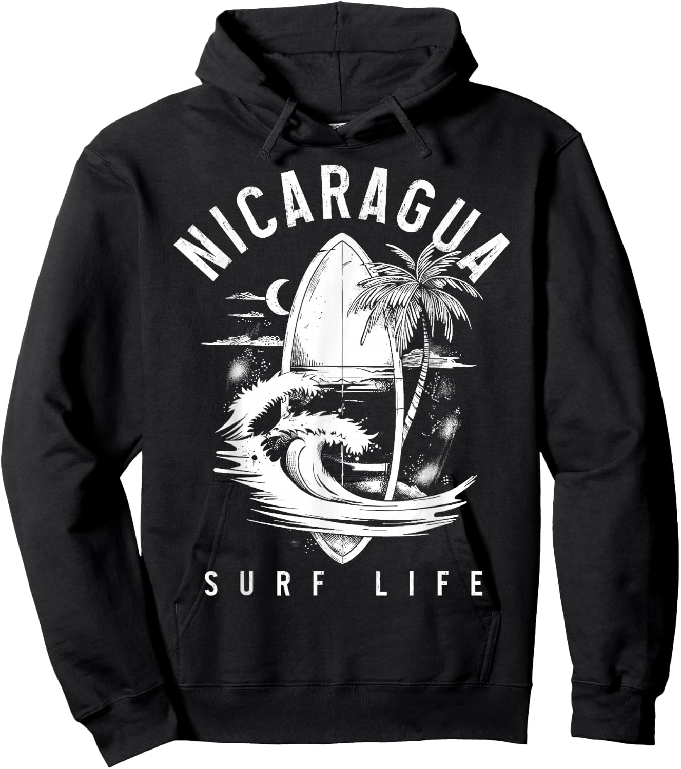 Nicaragua Nica Surf Vintage Surfing Surfer Hoodie - Hoodie | Black